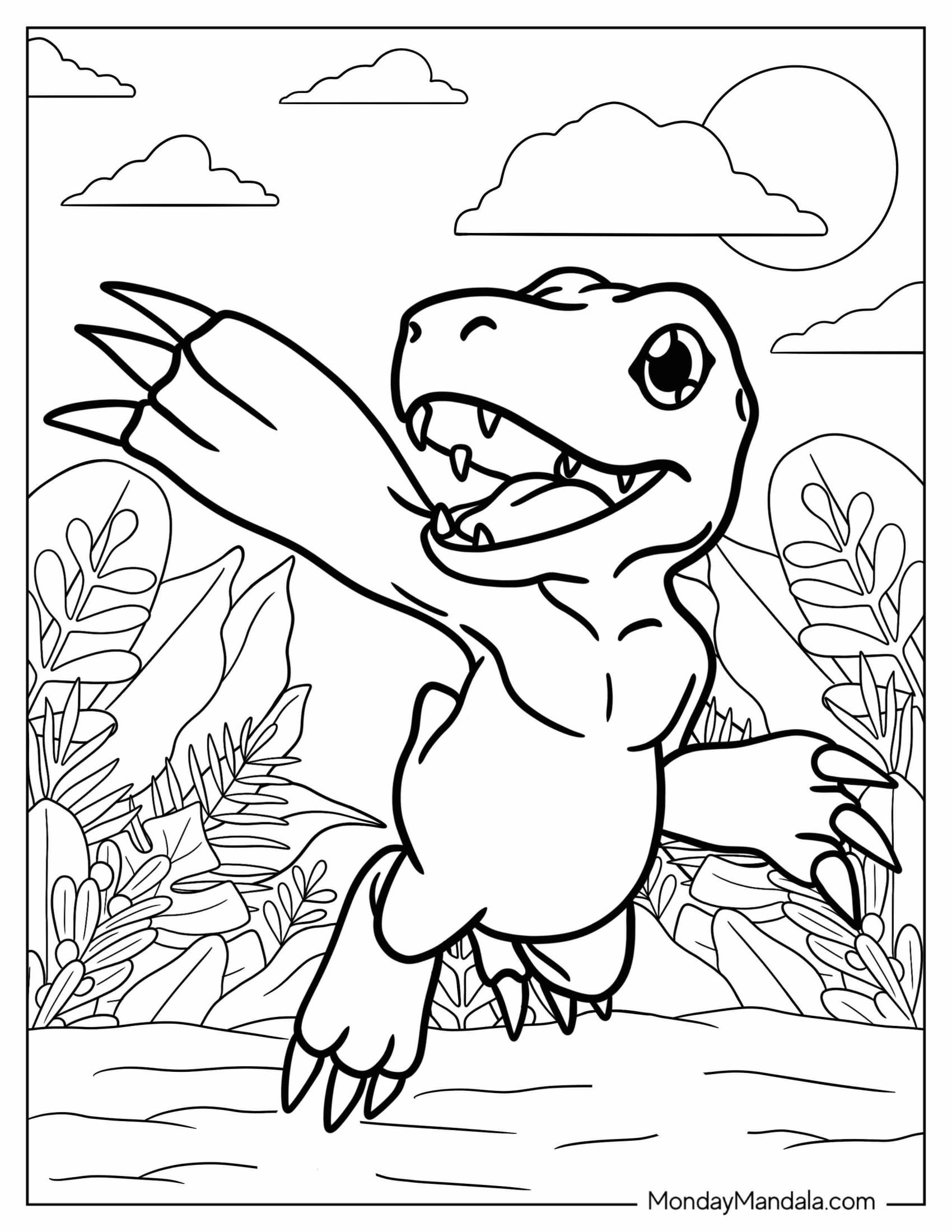 Digimon Coloring Page Of Kawaii Agumon Reaching Up