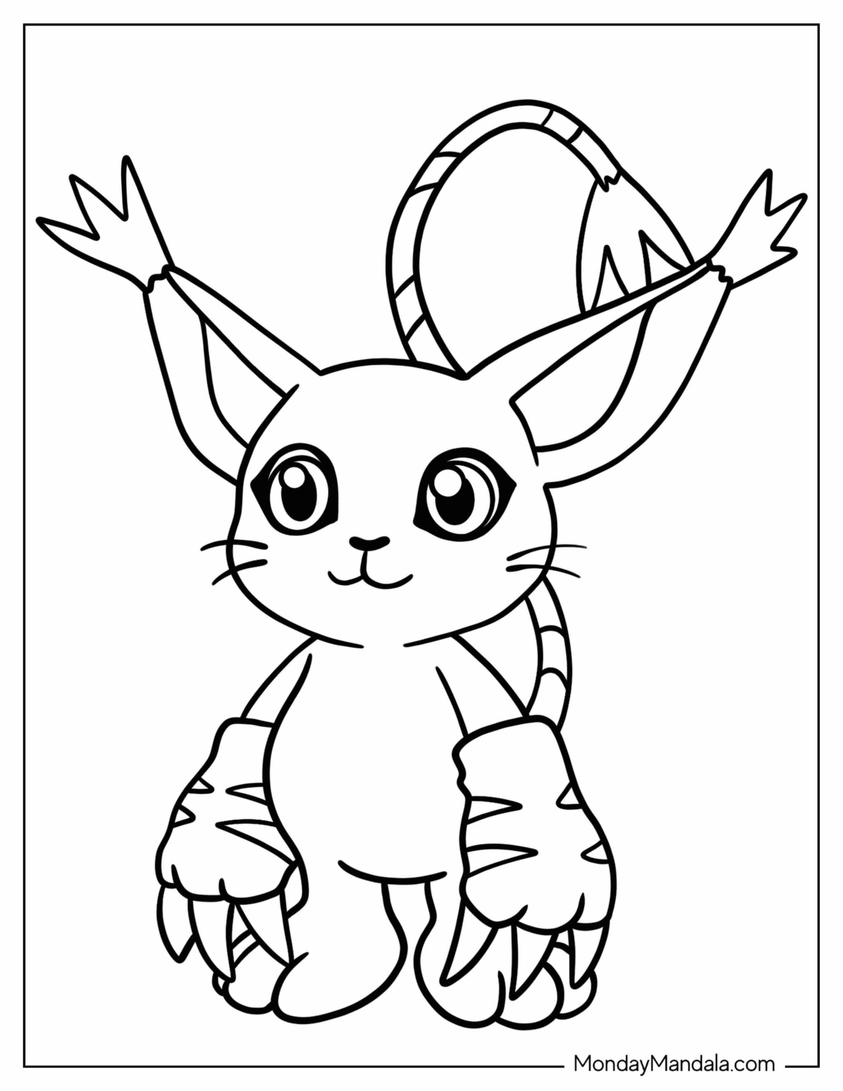 Digimon Coloring Page Of Smiling Gatomon