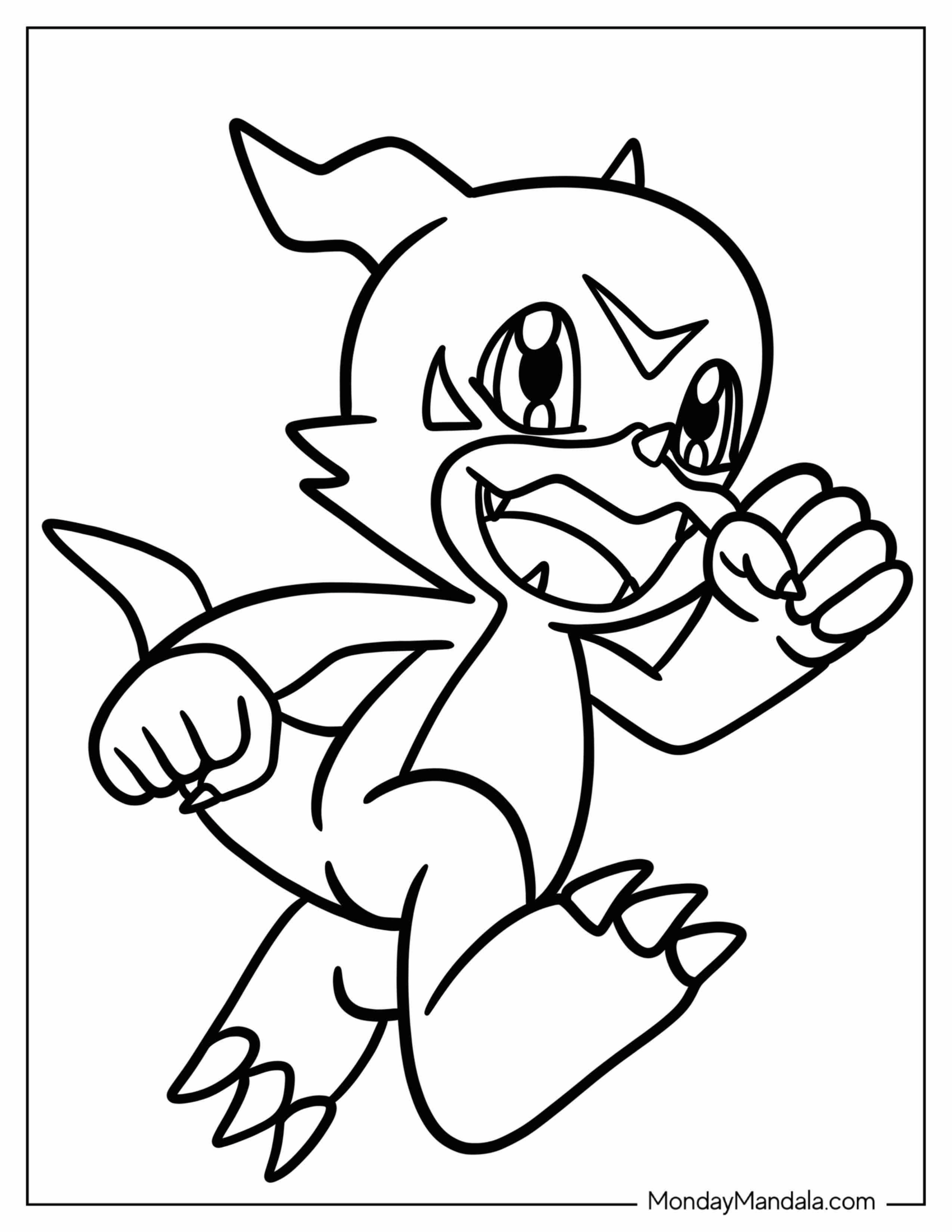 Digimon Coloring Page Of Veemon Happily Running For Kids