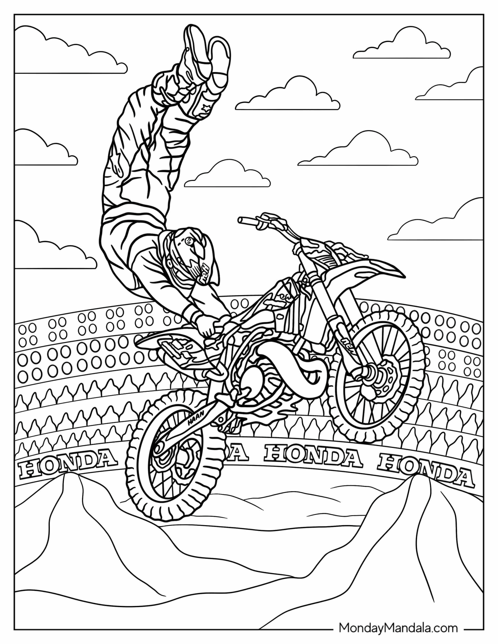 Dirt Bike Coloring Page Of Double Hart Attack Trick