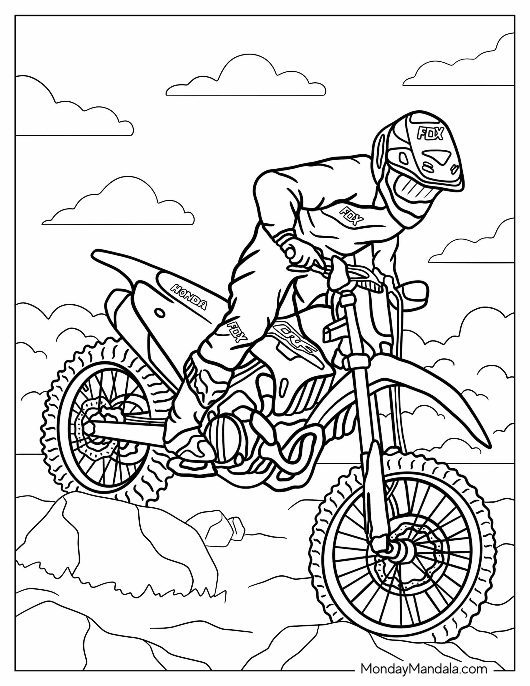 Dirt Bike Coloring Page Of Motocross Rider On Honda