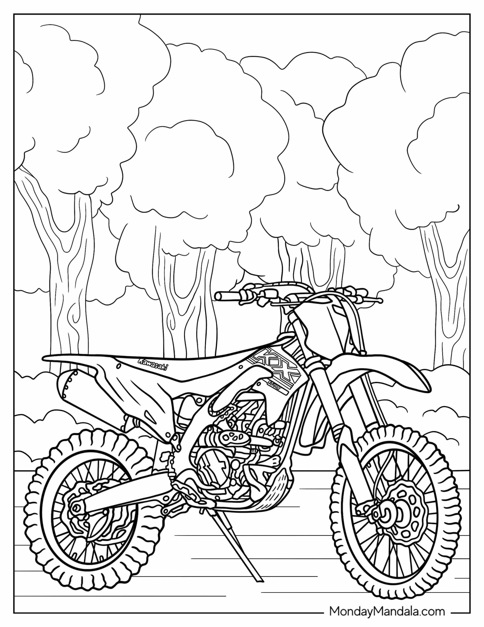 Dirt Bike Coloring Page Of Parked Kawasaki KX