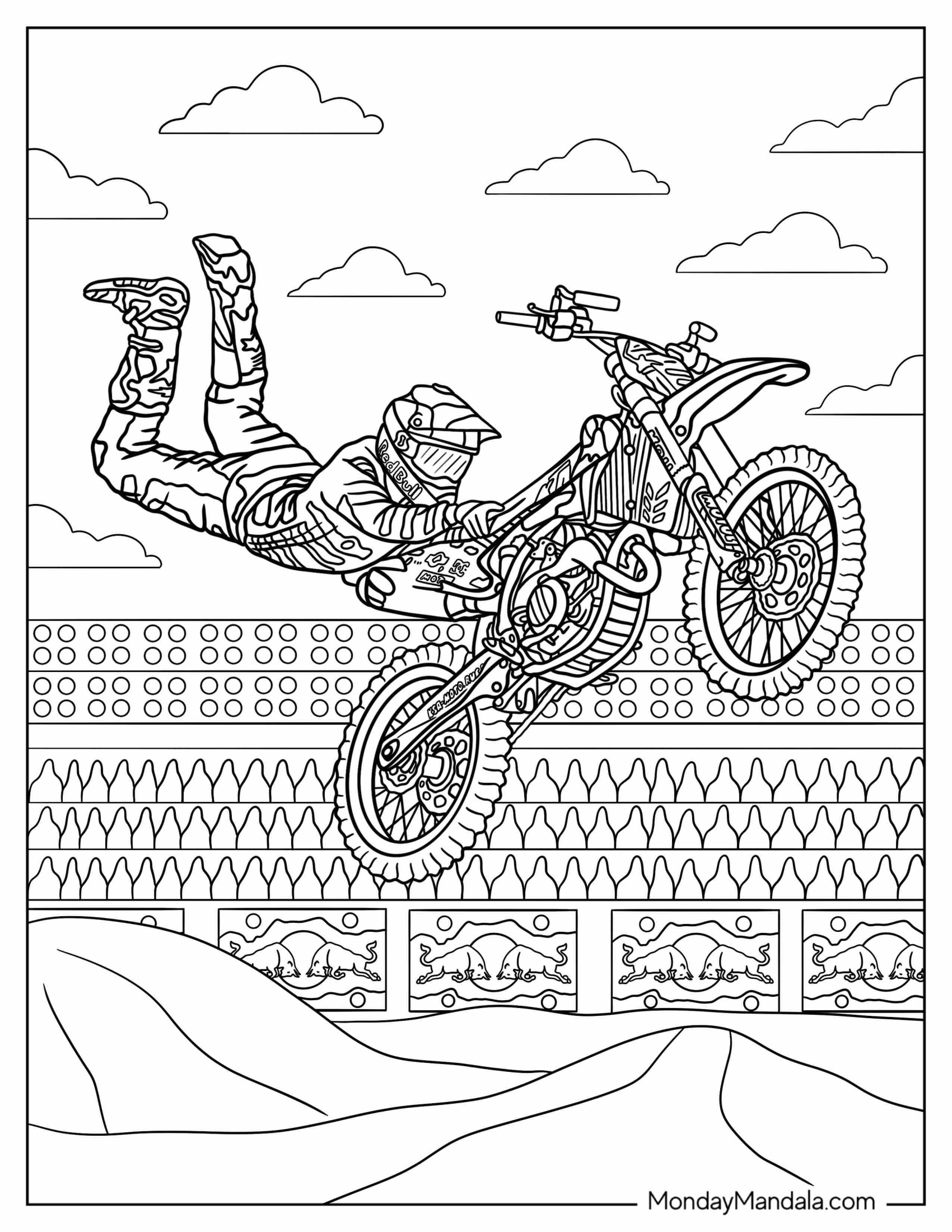 Dirt Bike Coloring Page Of Rider Doing Double Hart Attack Trick On Redline Motorsports