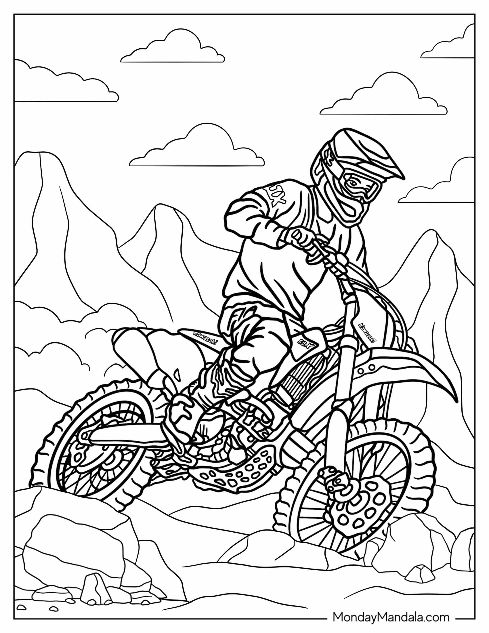 Dirt Bike Coloring Page Of Rider On Kawasaki