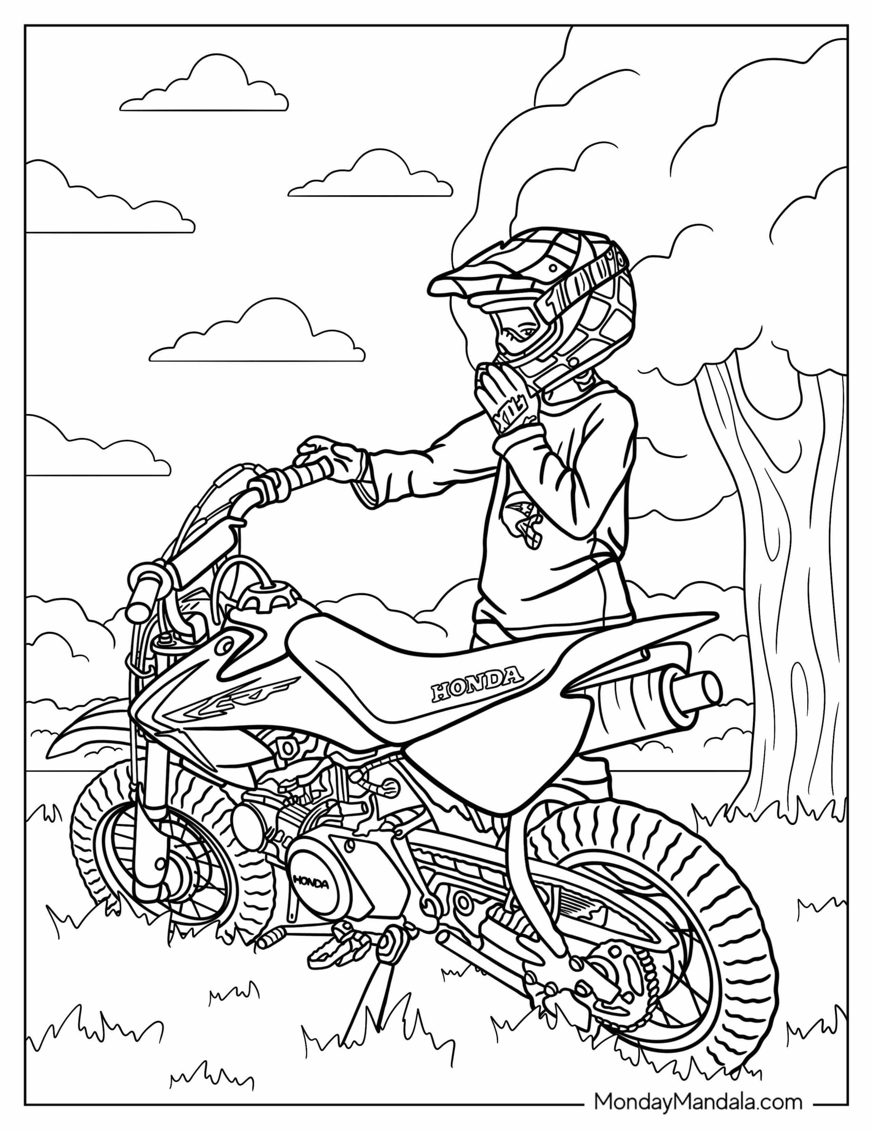 Dirt Bike Coloring Page Of Young Boy With Honda