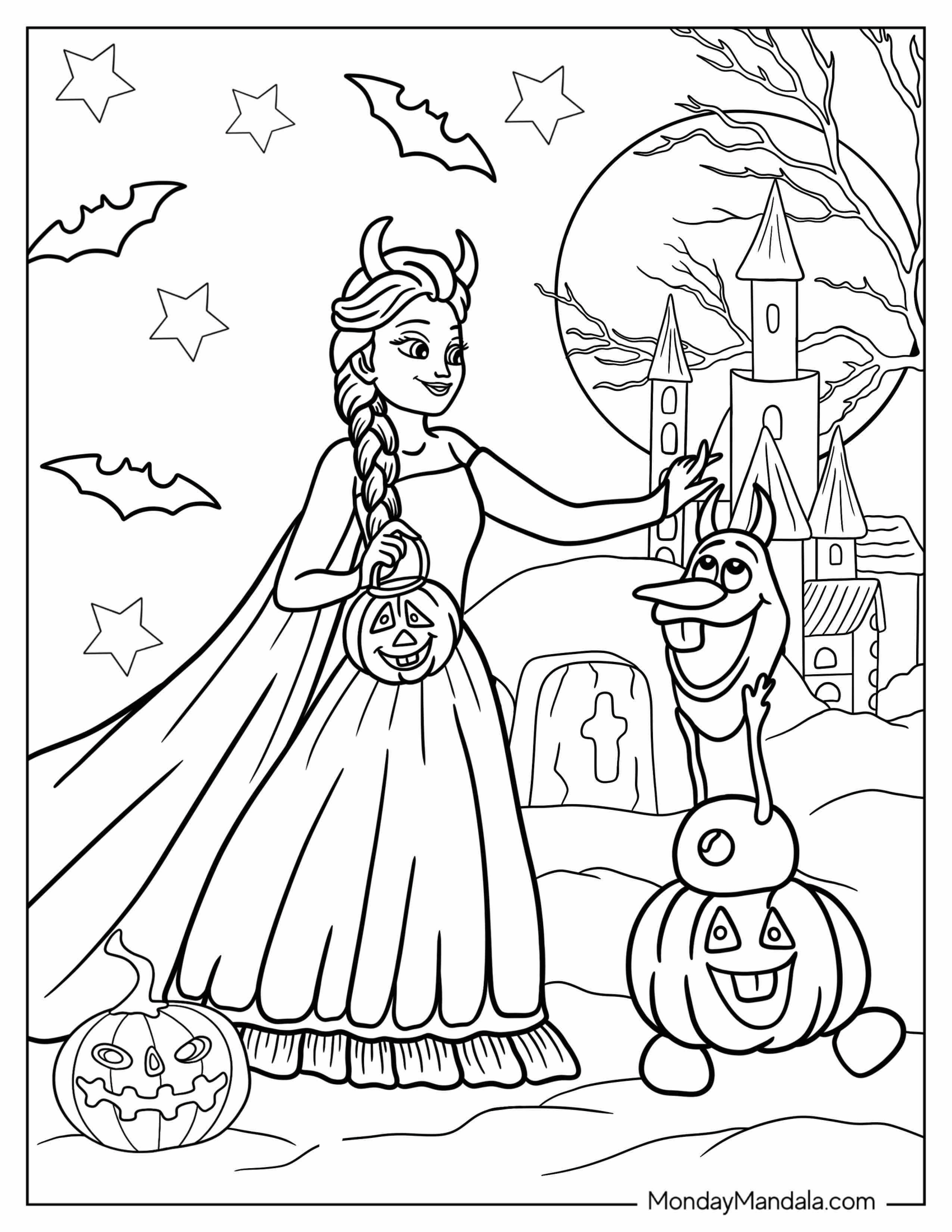 Disney Halloween Coloring Page Of Elsa And Olaf Wearing Devil Horns