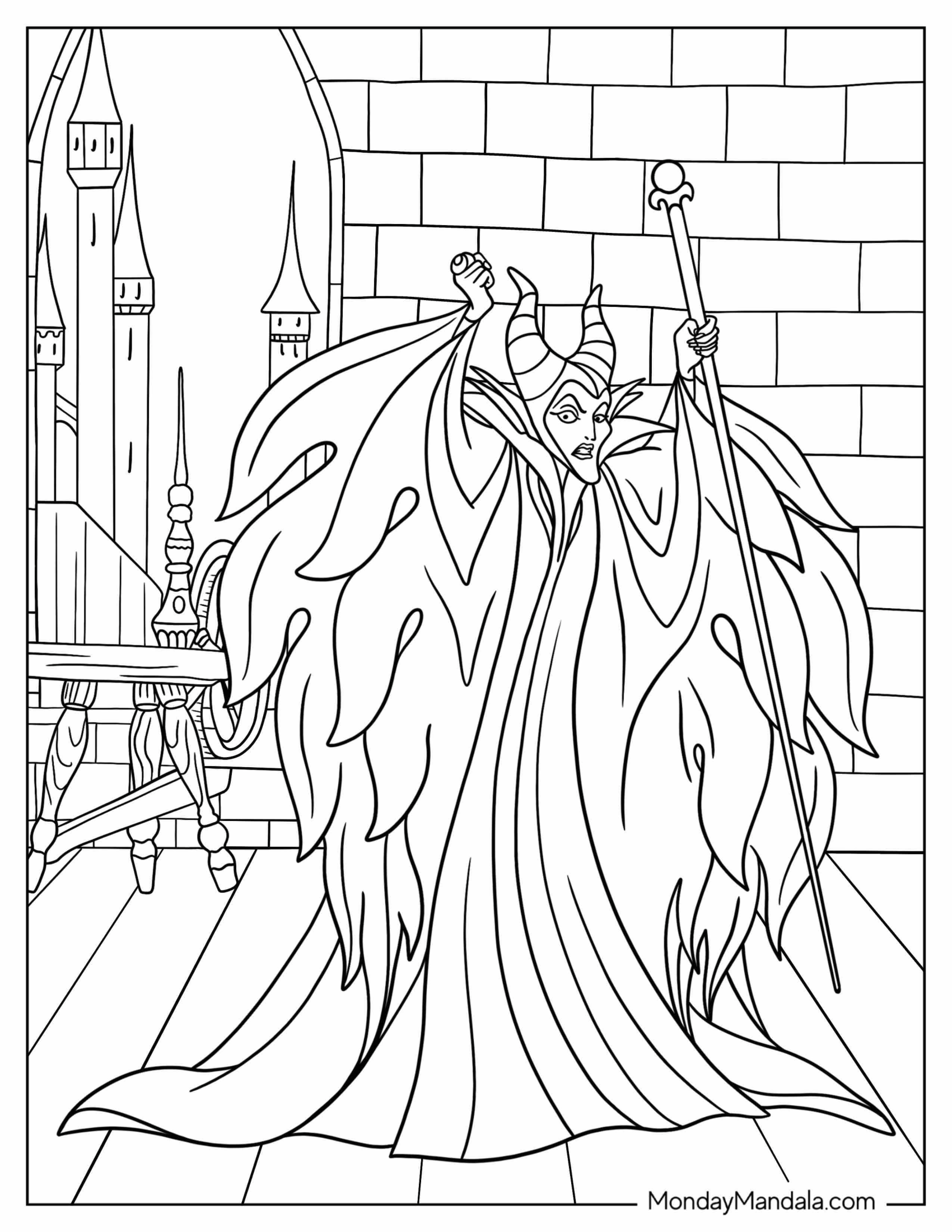 Disney Villain Coloring Page Of Angry Maleficent Outside Castle