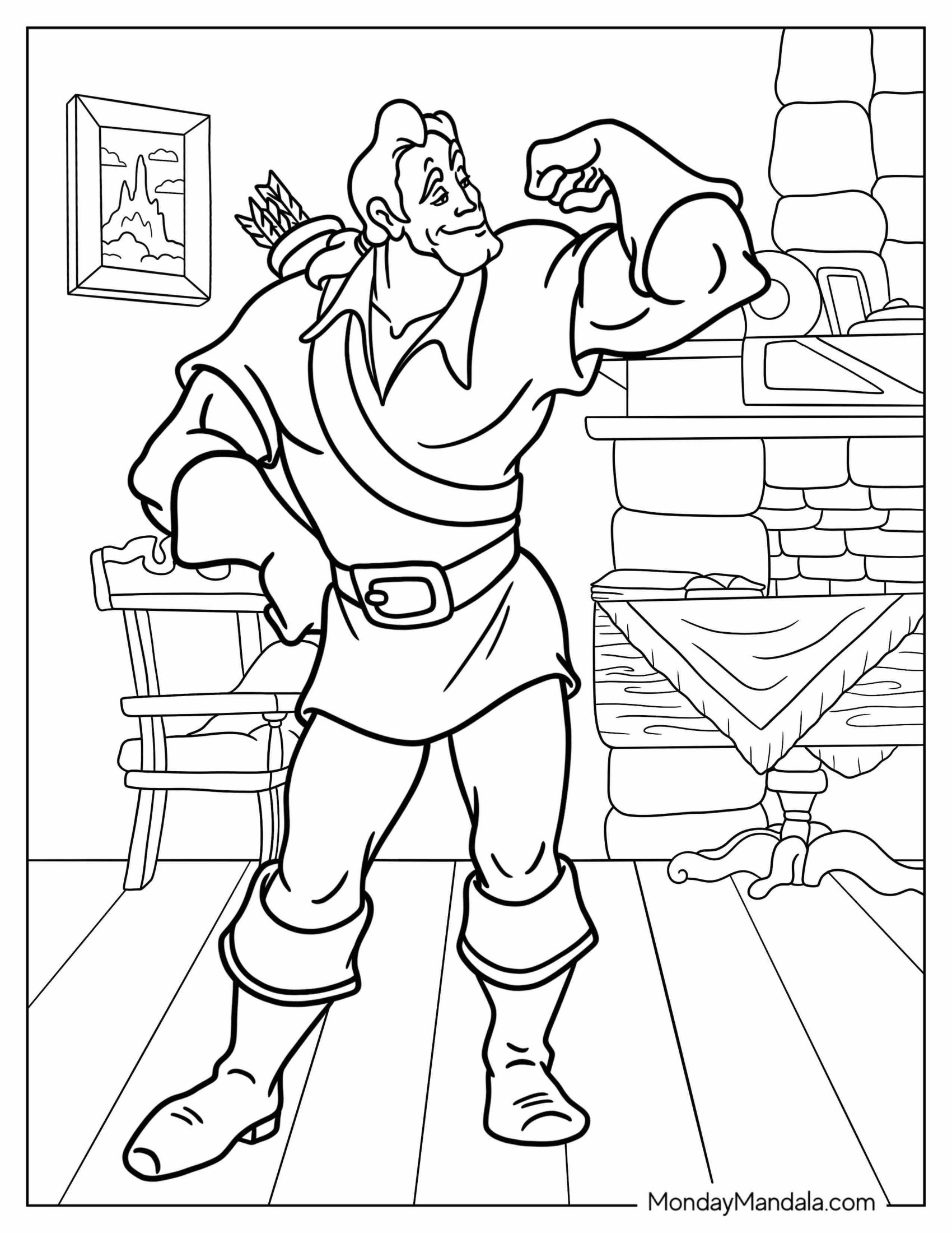 Disney Villain Coloring Page Of Gaston Flexing Muscles Disney Villain