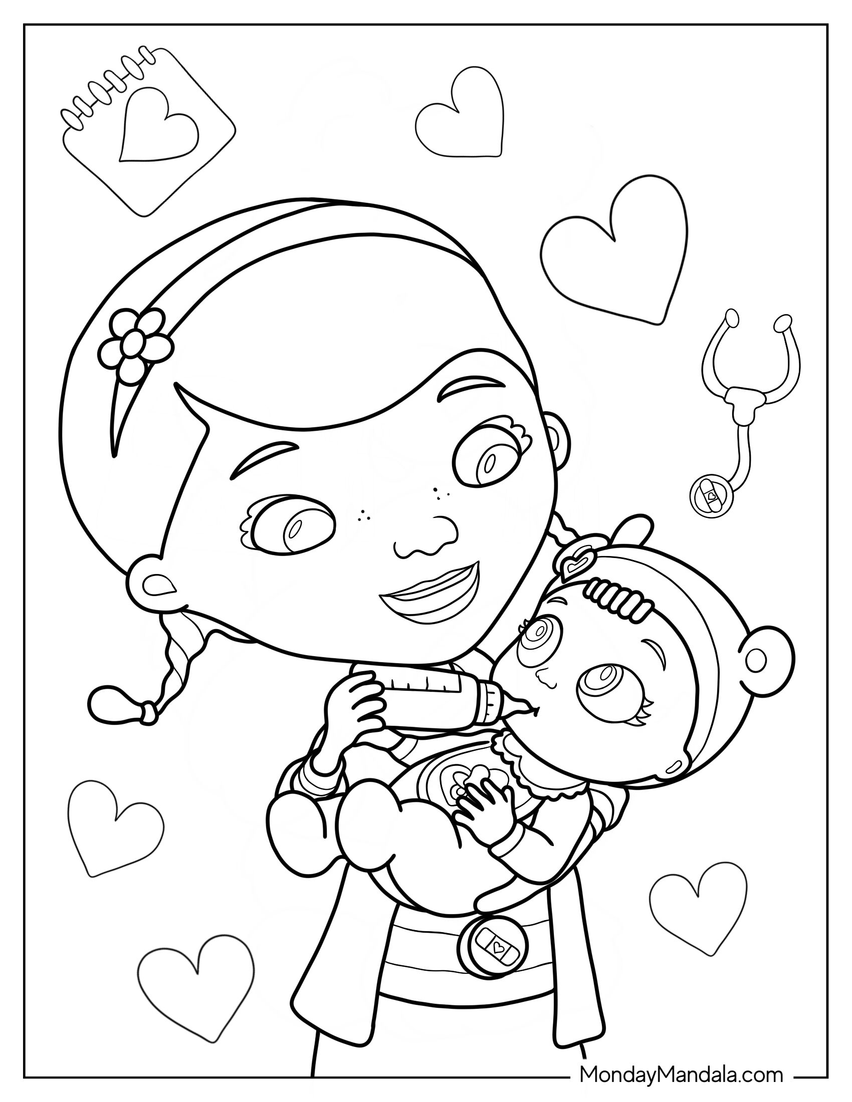 Doc McStuffins Coloring Page Of Feeding Cece McStuffings