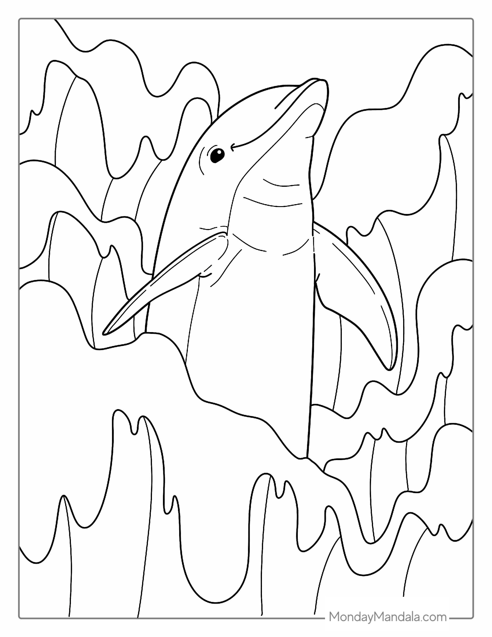 Dolphin Poking Out Of Waves To Color