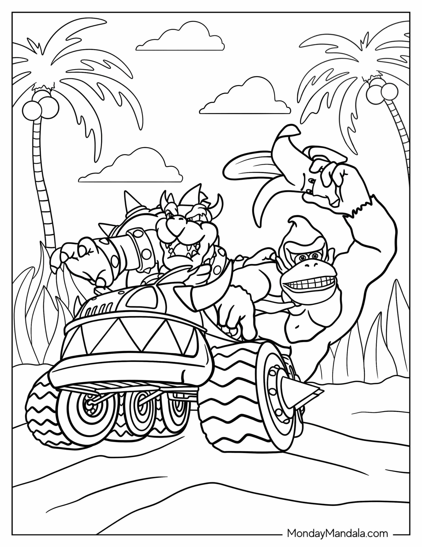 Donkey Kong And Bowser Racing In Mario Kart