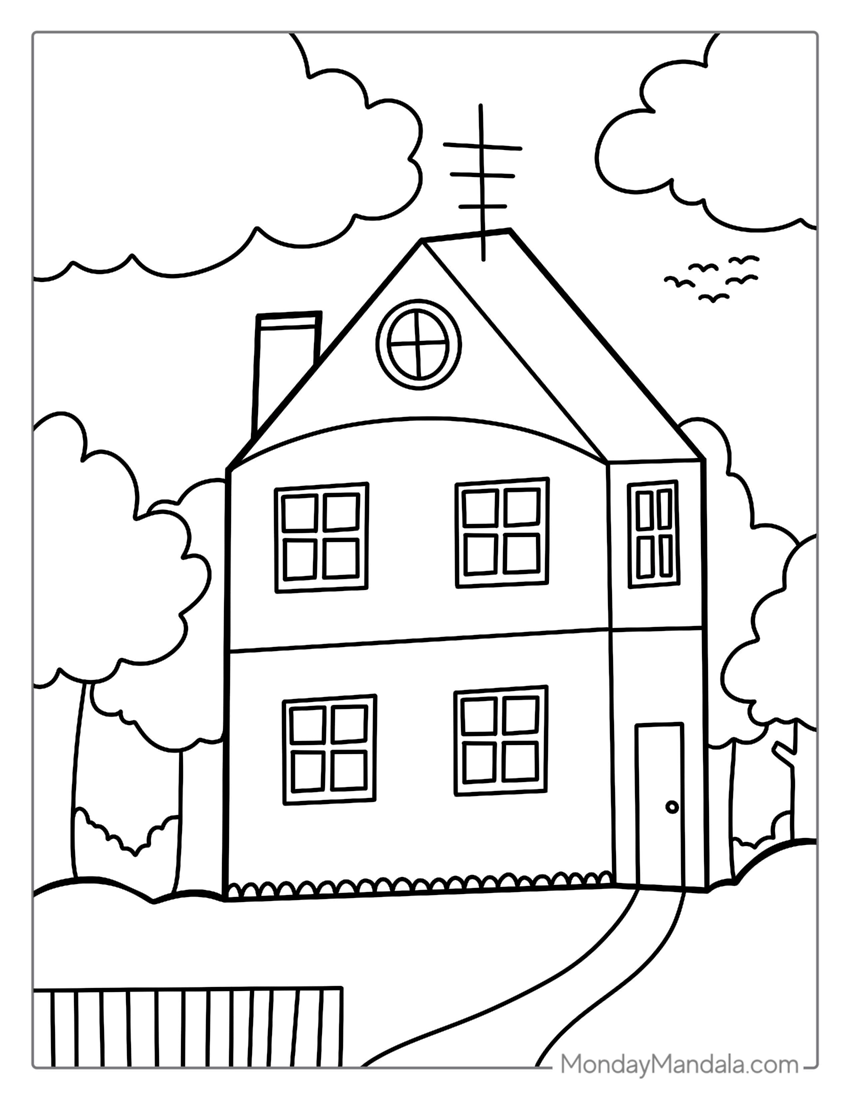 Double Story House Coloring Page