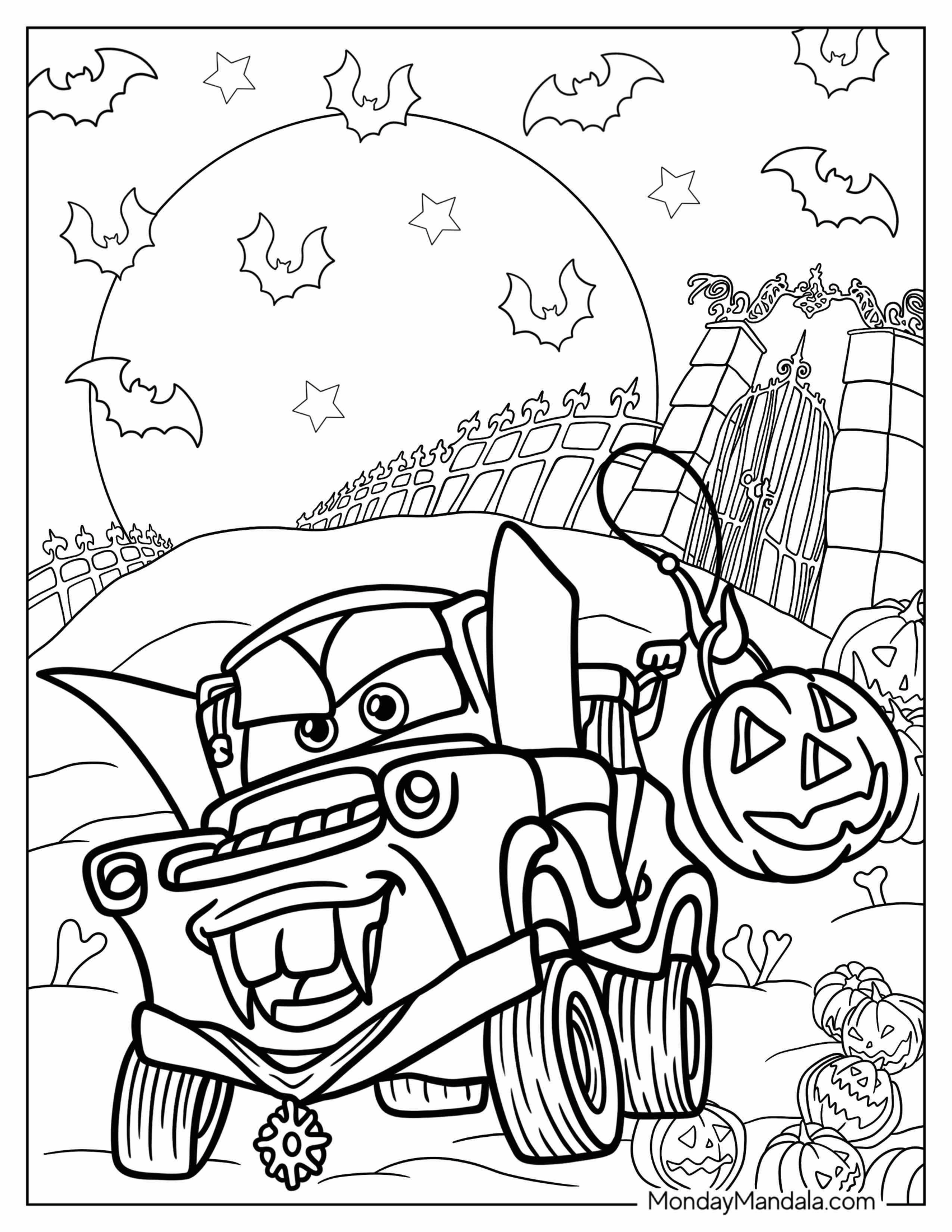 Dracula Mater Lightning McQueen Disney Halloween Coloring Page