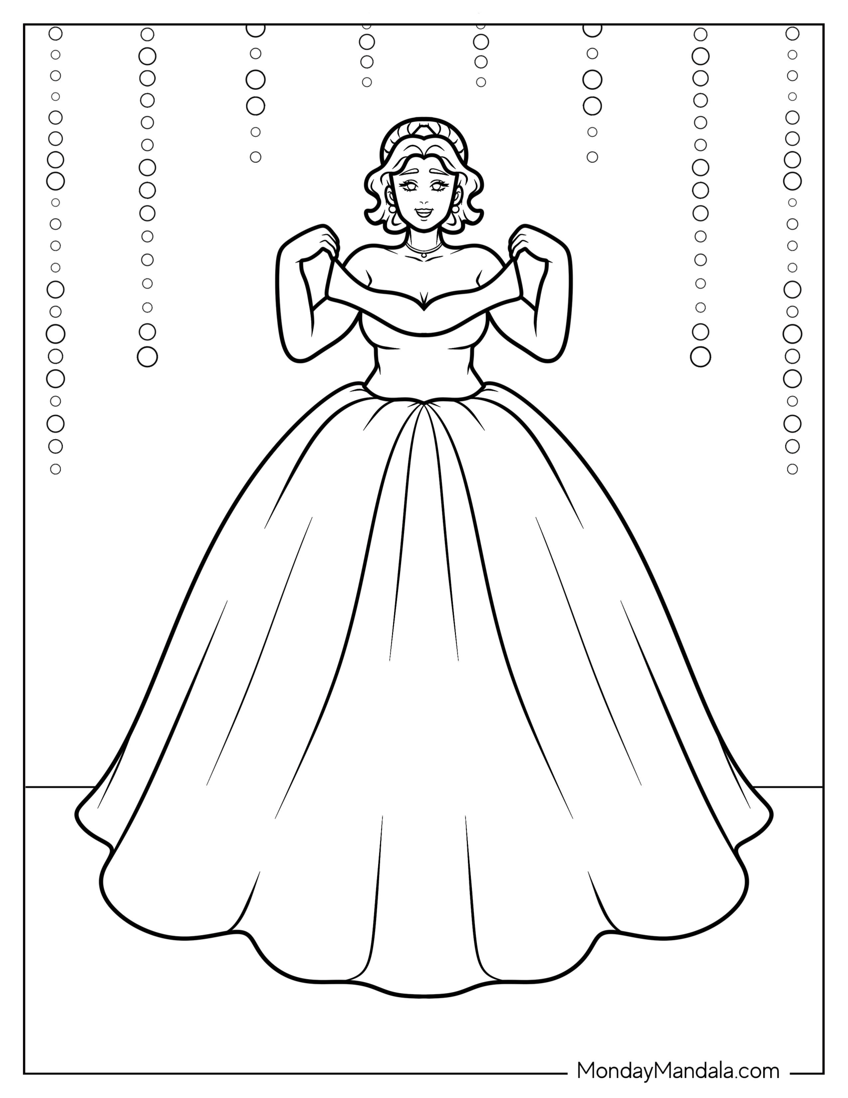 Dress Coloring Page Of Off Shoulder Princess Ball Gown