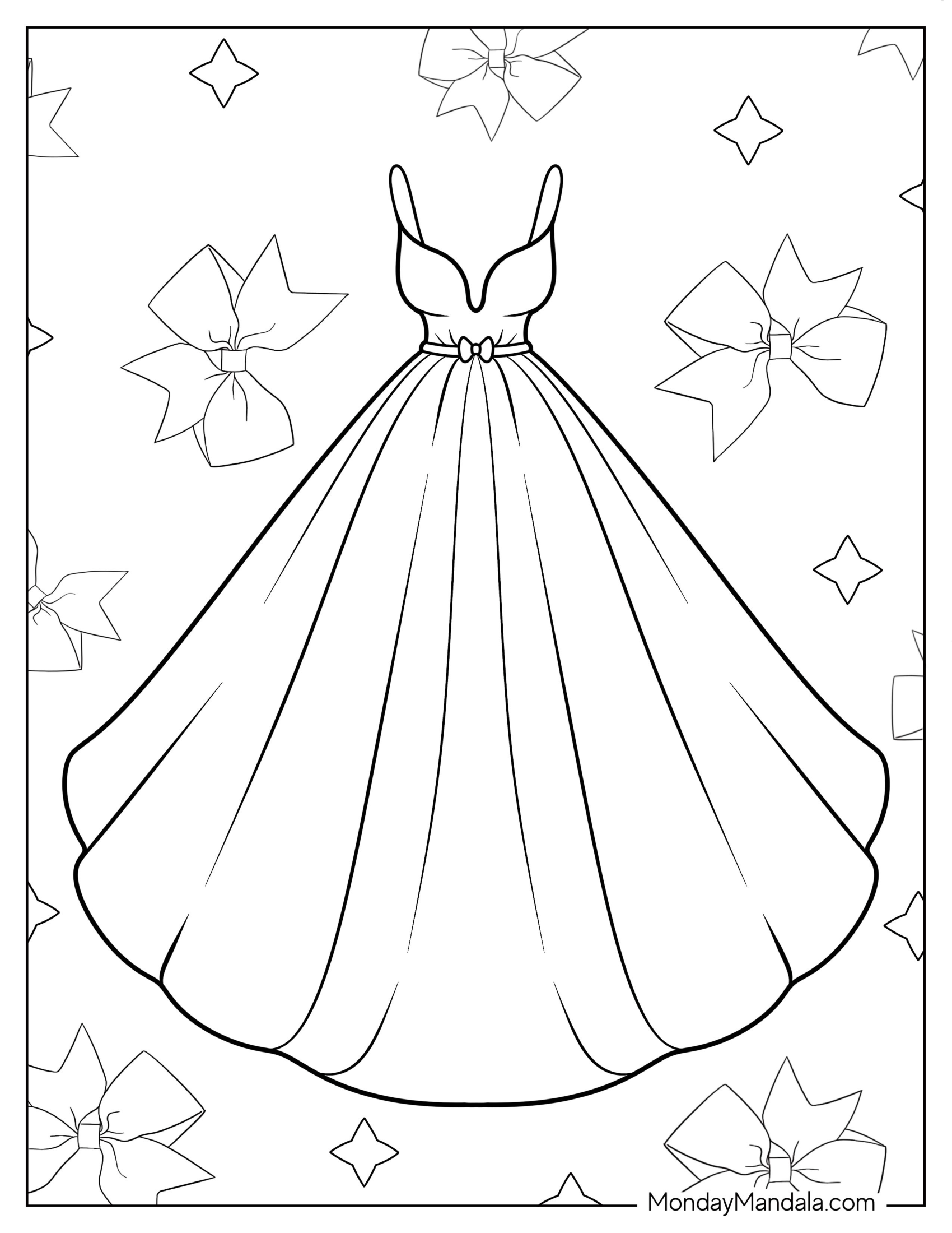 Dress Coloring Page Of Strappy Ball Down With Plunging Neckline