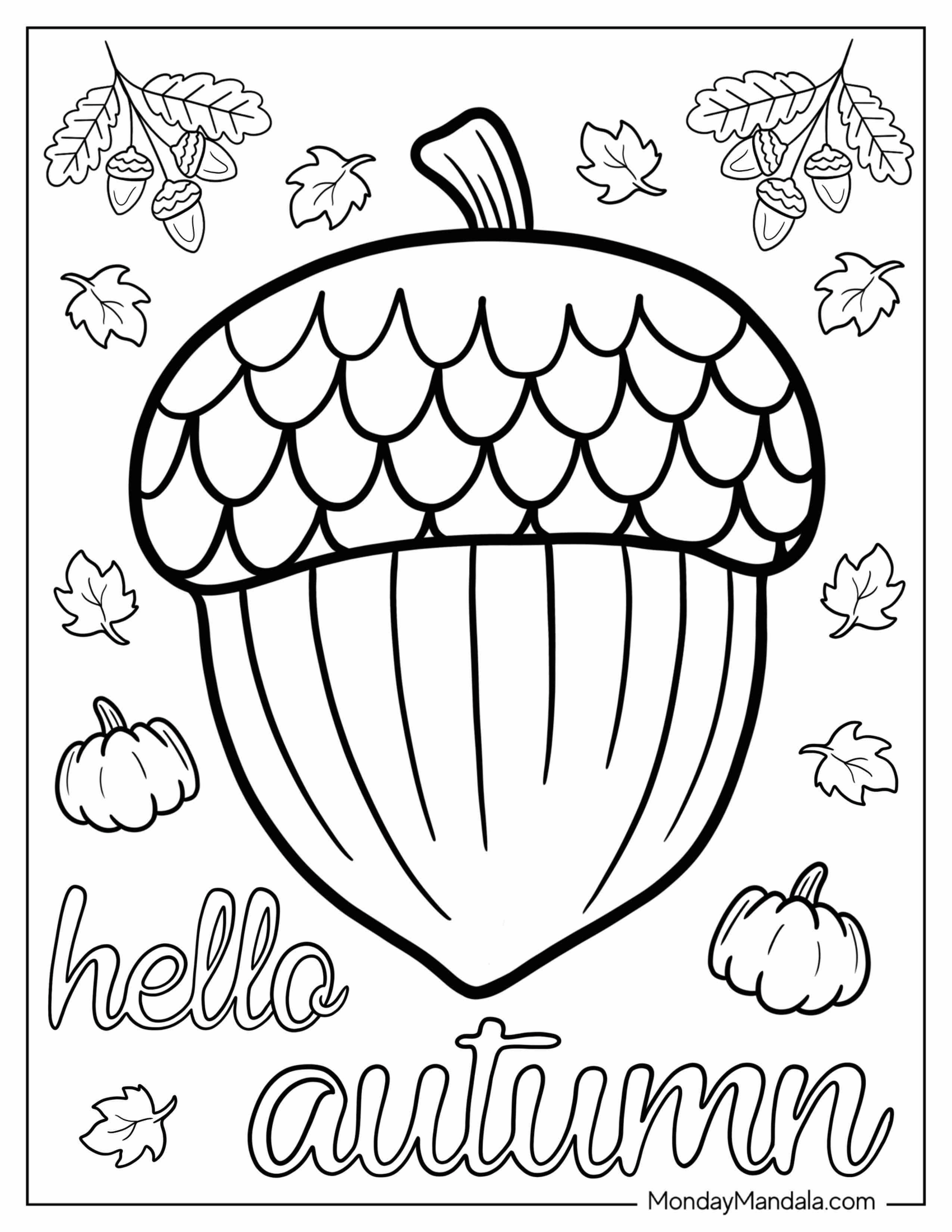 Easy Acorn Coloring Page For Kids