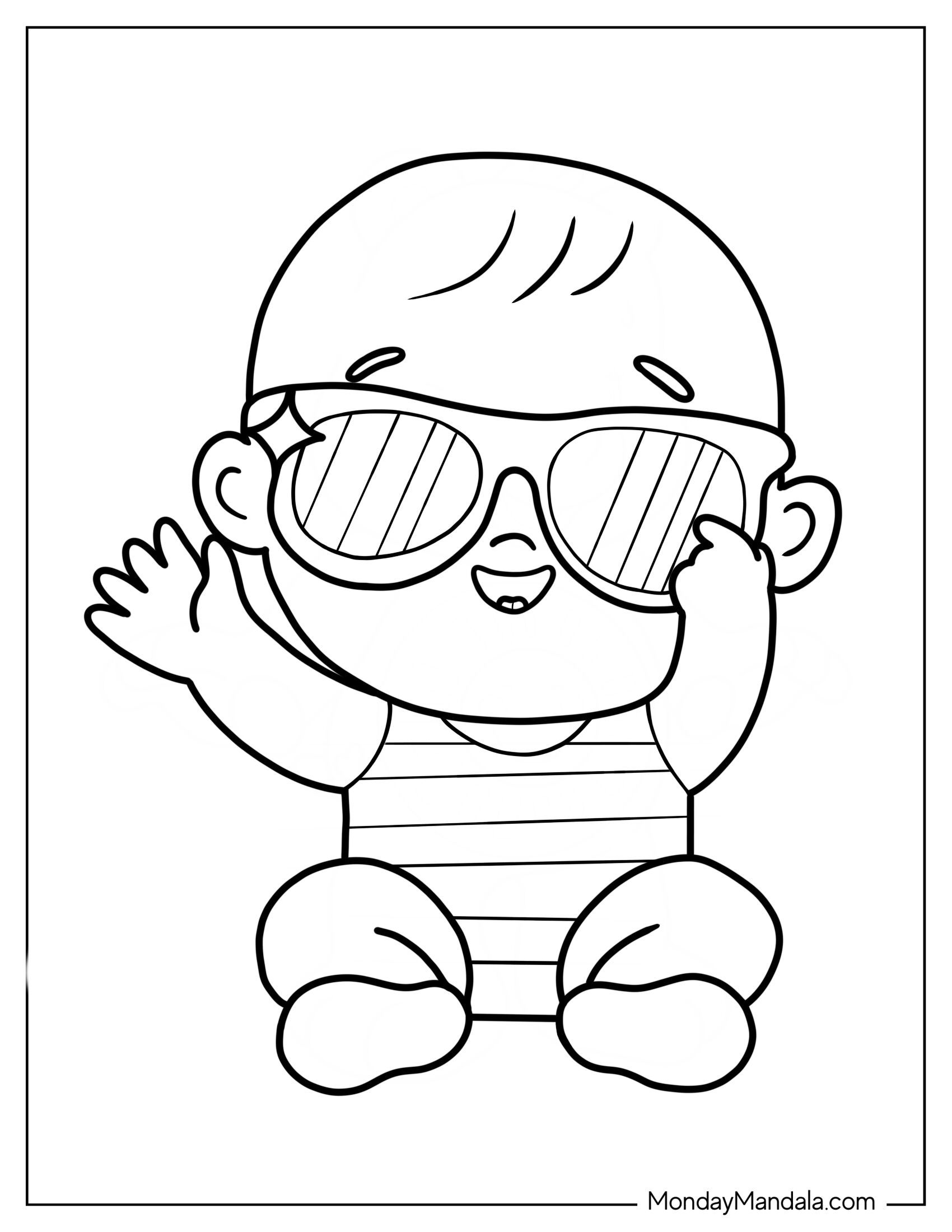 Easy Baby Coloring Page Wearing Sunglasses For Kids