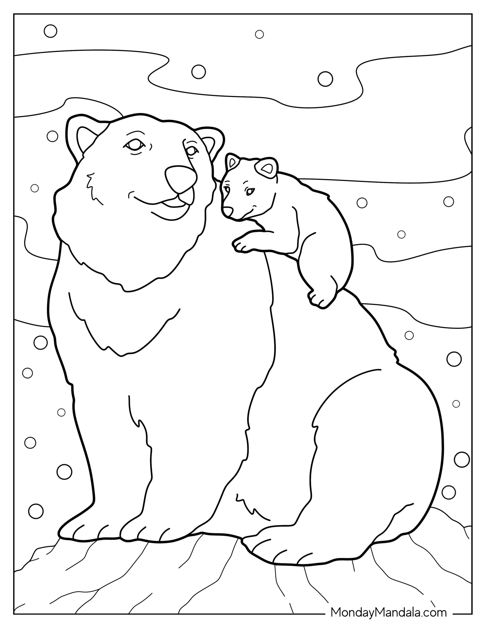 Easy Bear Cub Hugging Mama Bear Coloring Page