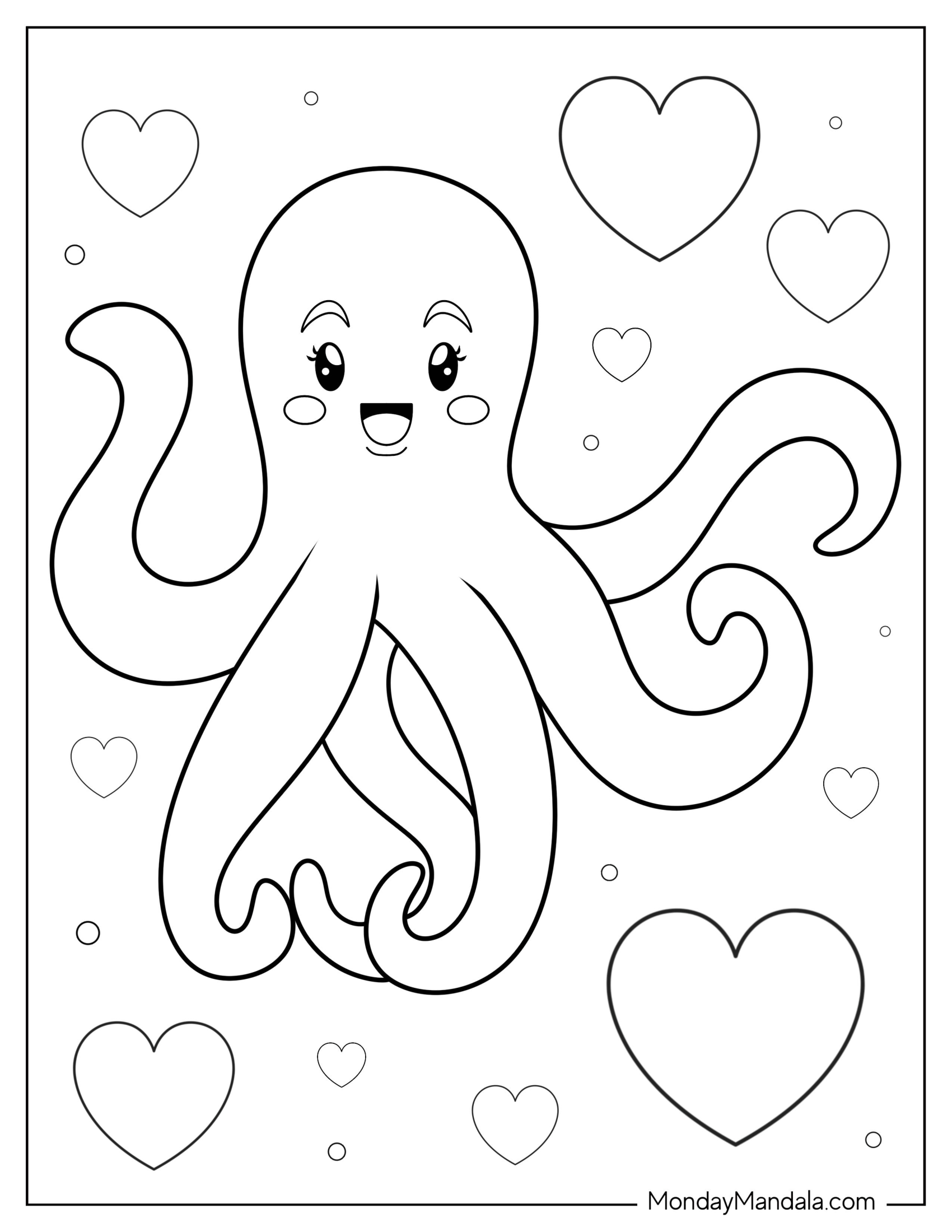 Easy Blushing Octopus Coloring Page For Preschoolers