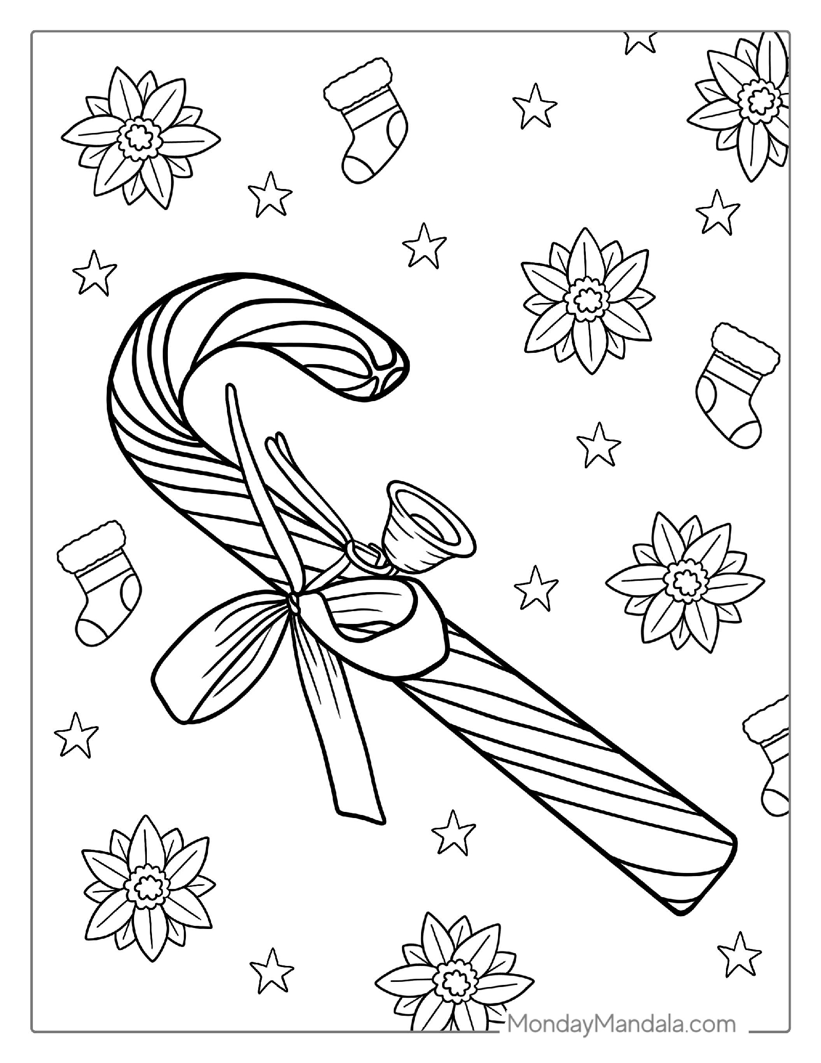 Easy Candy Cane Coloring Page For Kids