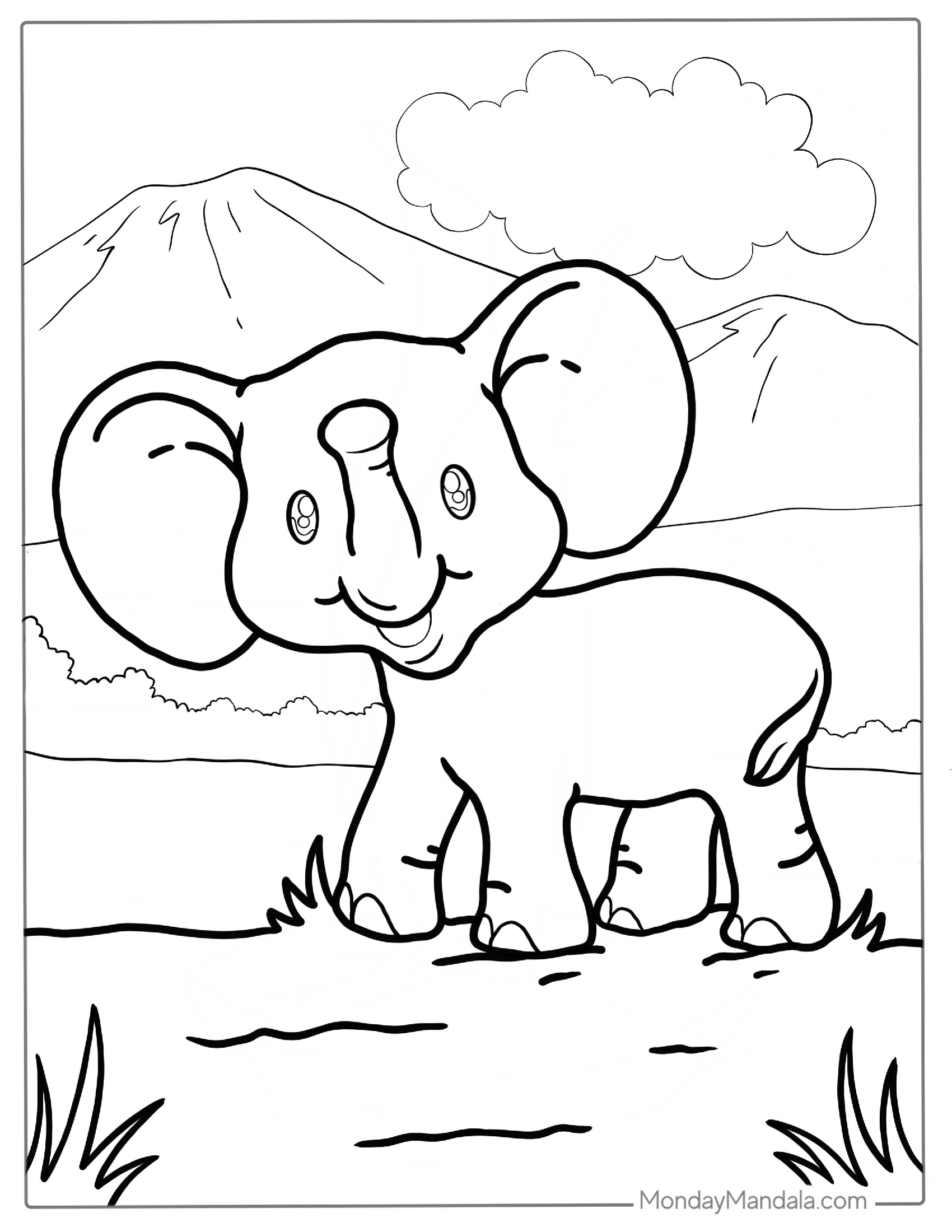 Easy Cartoon Elephant To Color