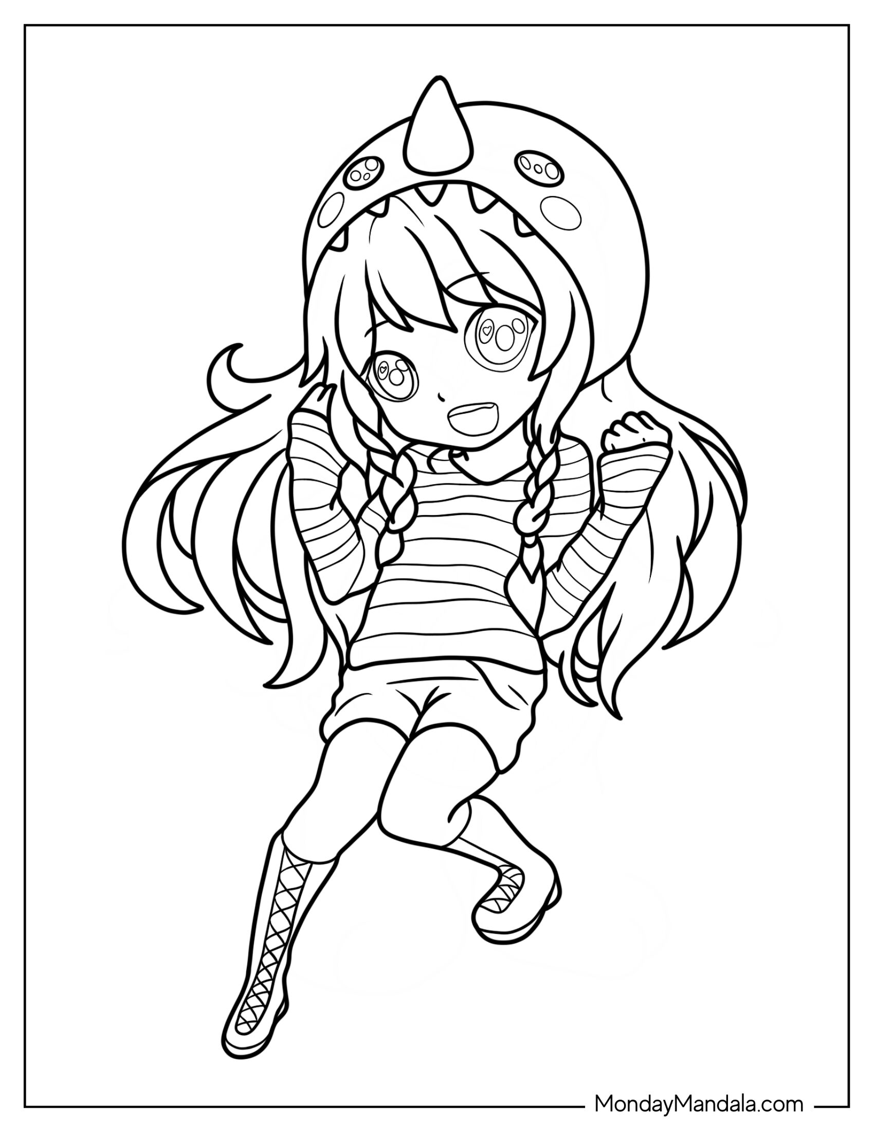 Easy Chibi Coloring Page Of Girl With Octobus Hat