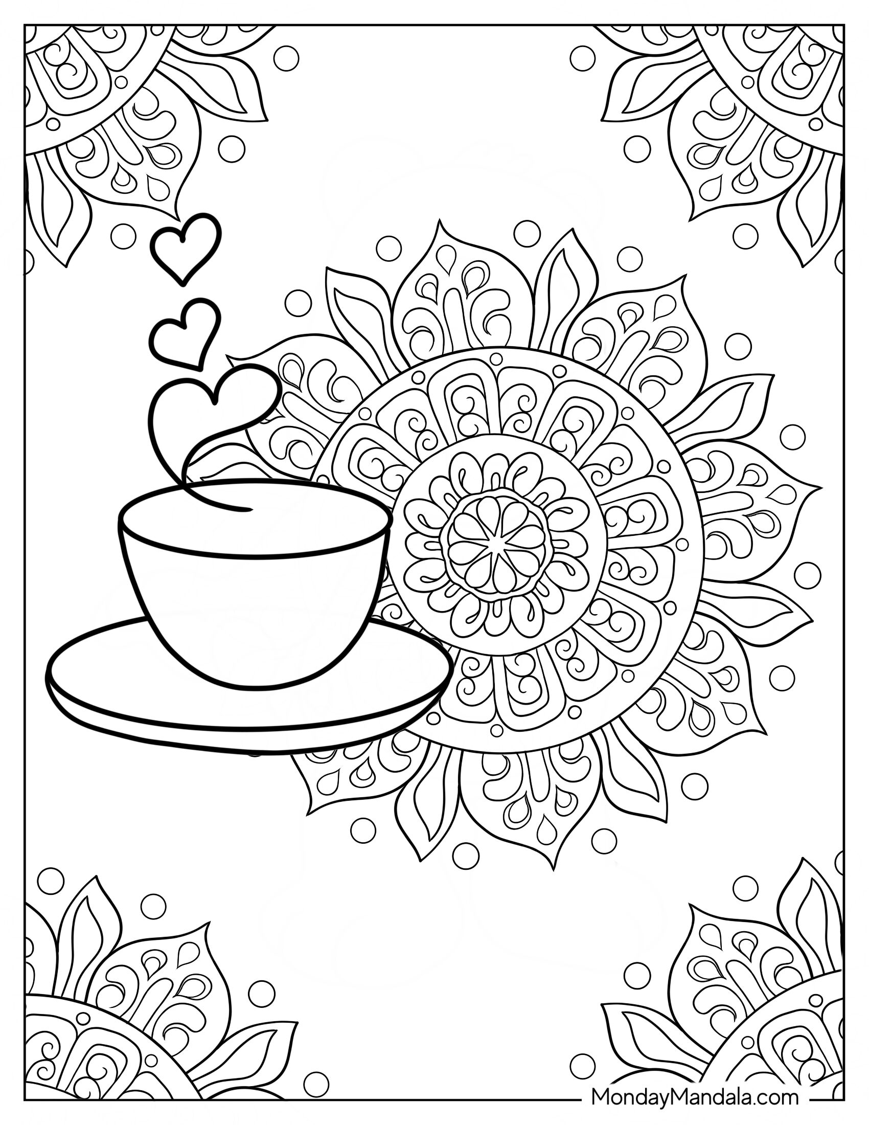 Easy Coffee Coloring Page Mandala