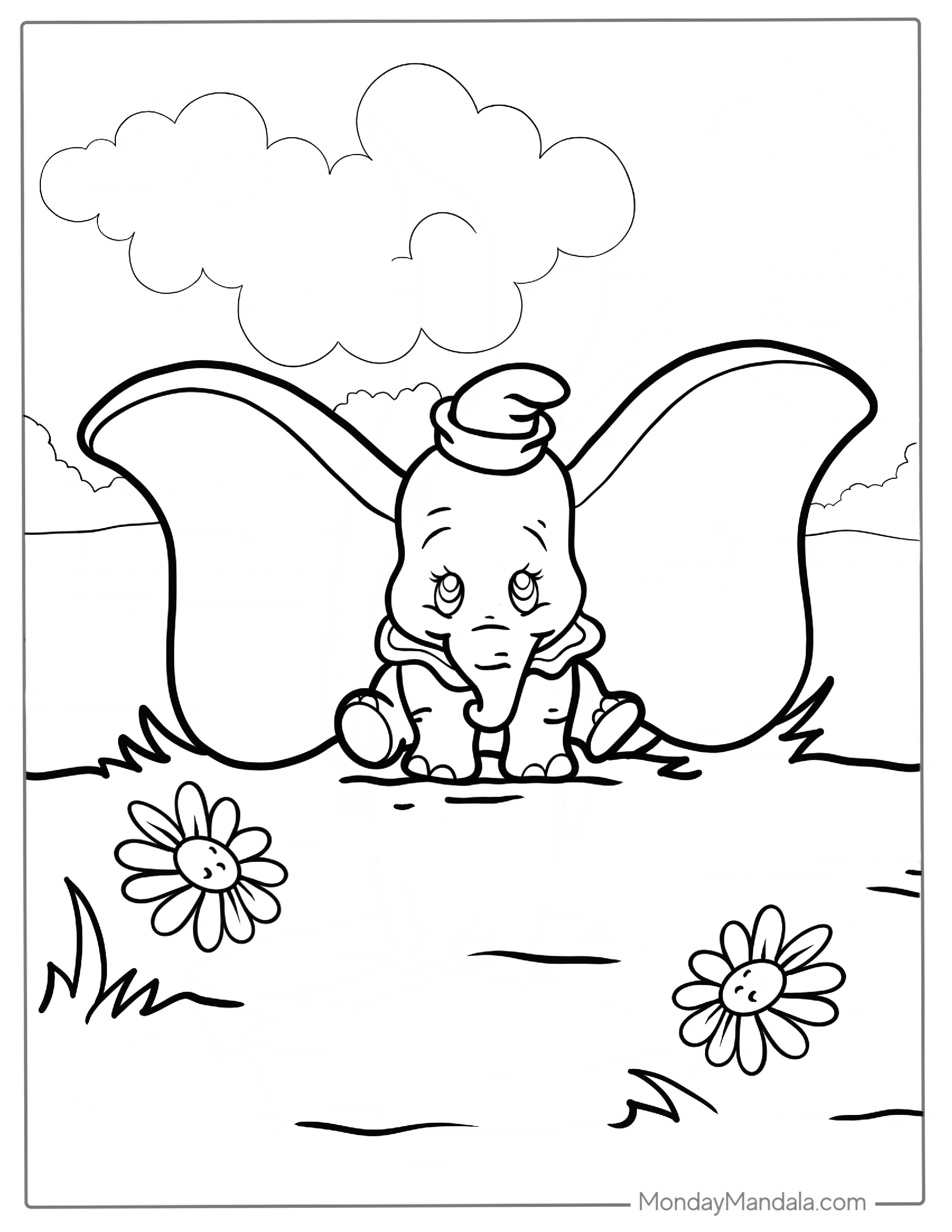 Easy Coloring Page Of Dumbo The Elephant