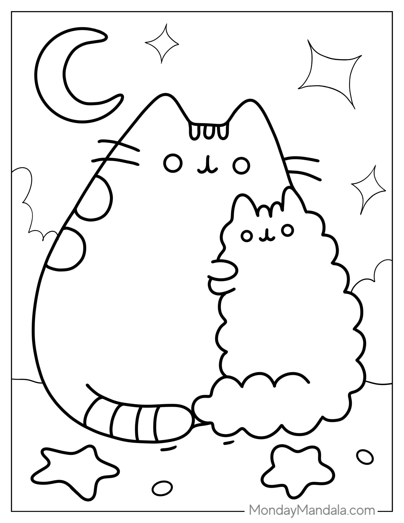 Easy Coloring Page Of Pusheen And Stormy