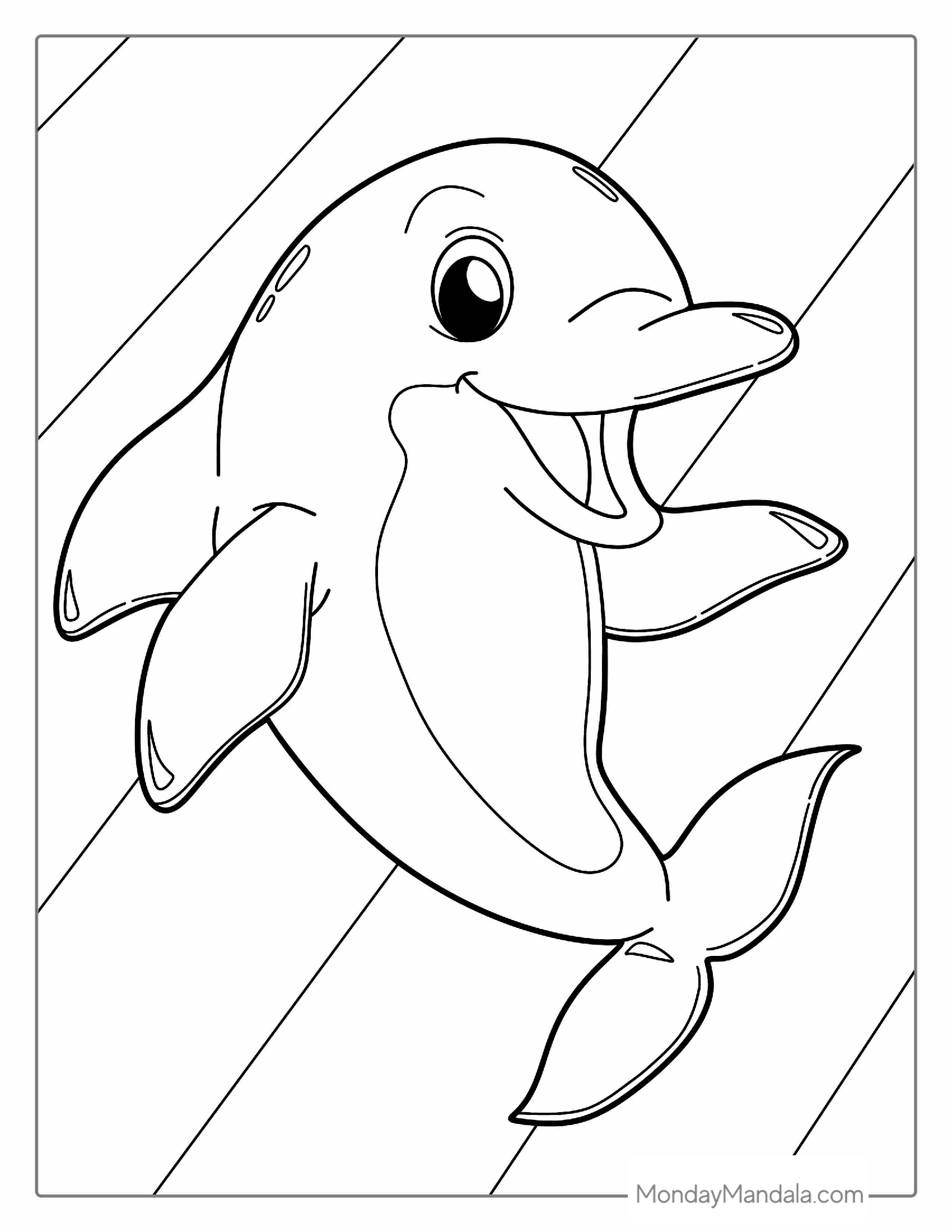 Easy Coloring Sheet For Dolphin For Preschoolers