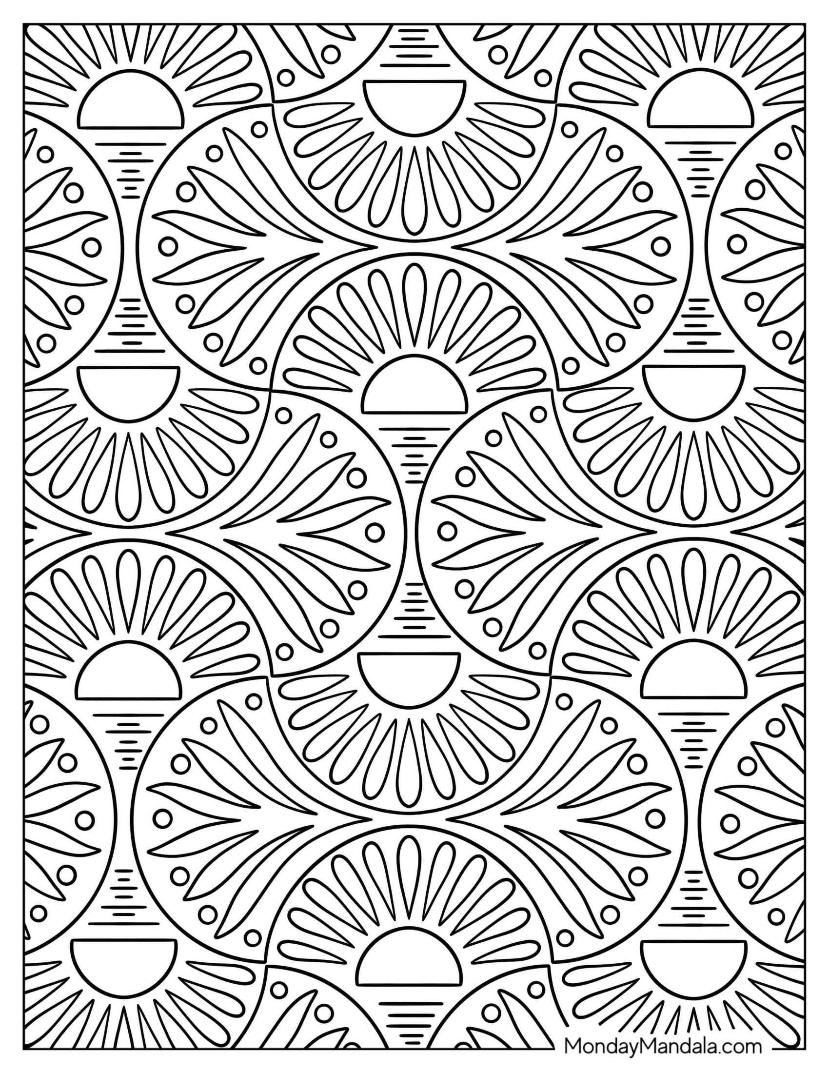 Easy Flower With Circles Repeating Pattern Coloring Page