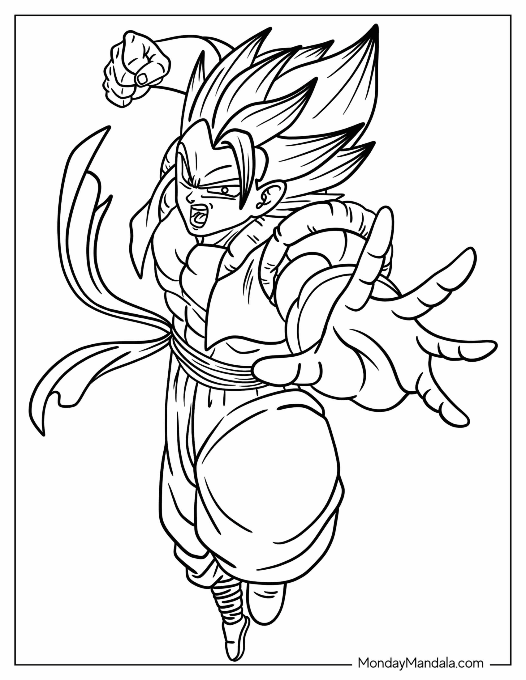 Easy Gogeta Coloring Page Throwing A Punch For Kids