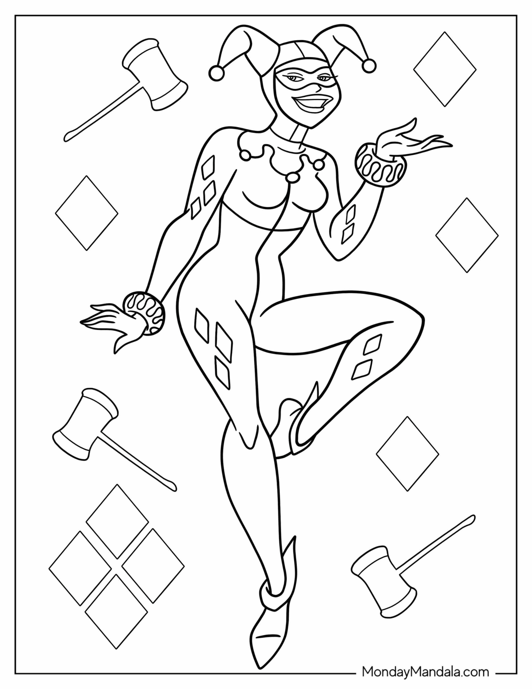 Easy Harley Quinn Coloring Page For Preschoolers