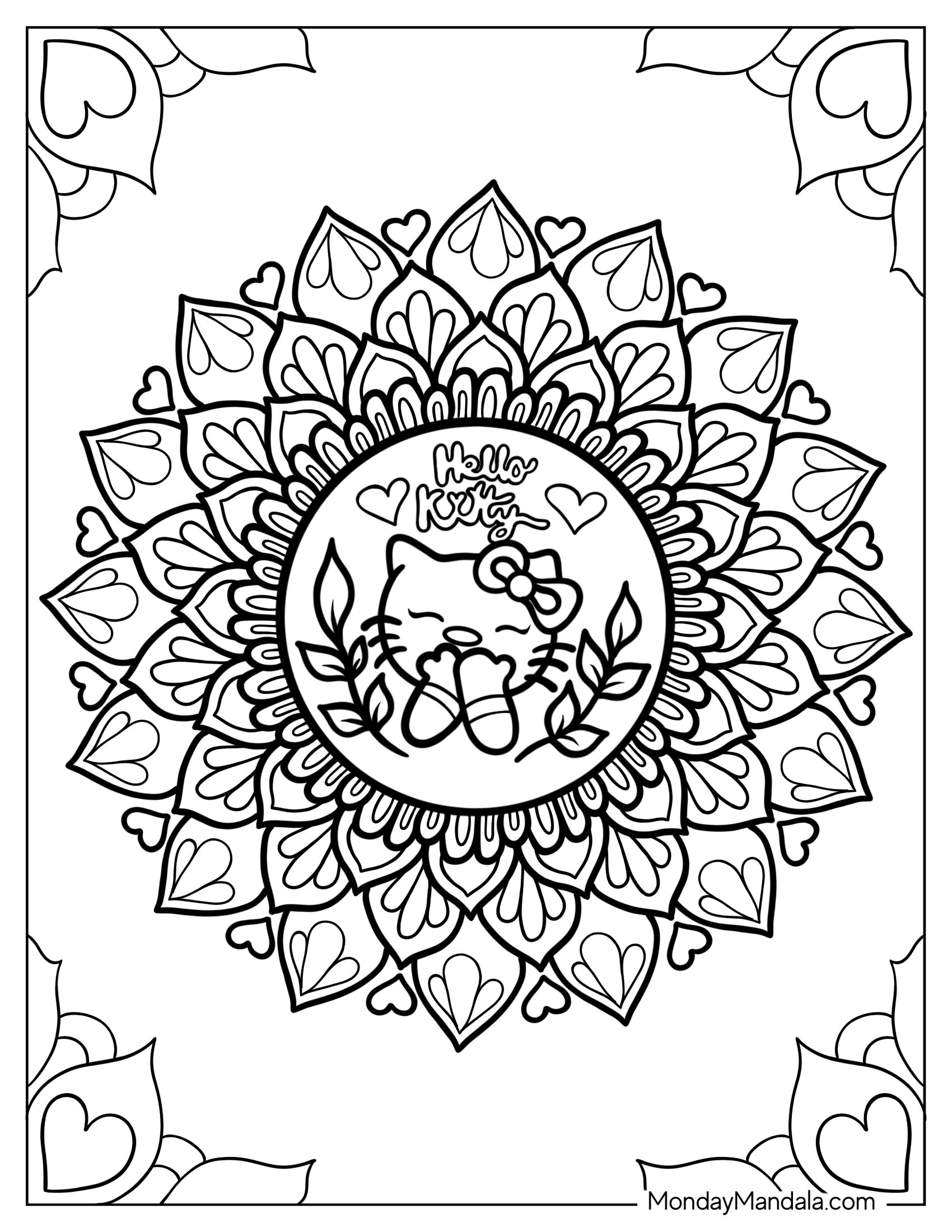 Easy Hello Kitty Mandala To Color