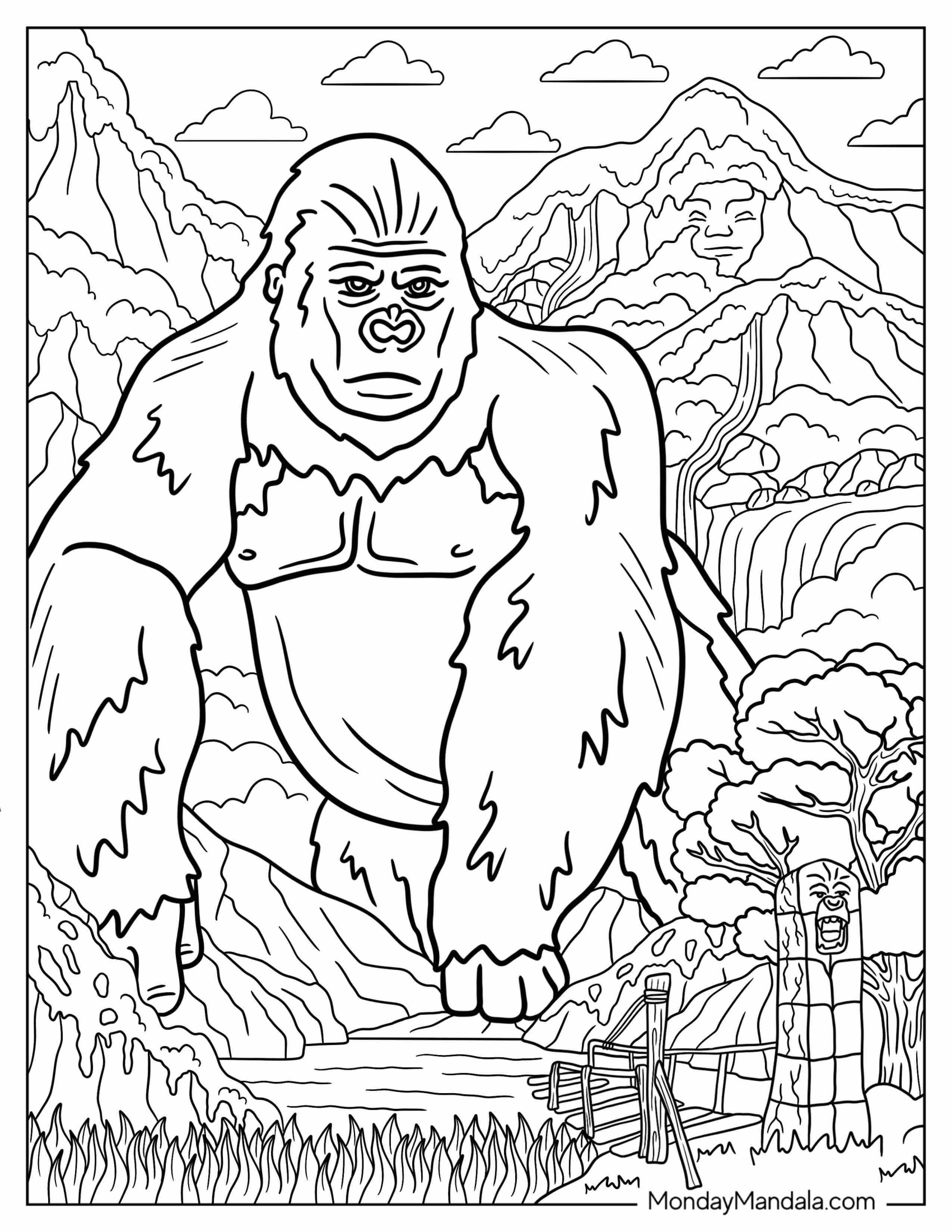 Easy King Kong Coloring Page In Skull Island