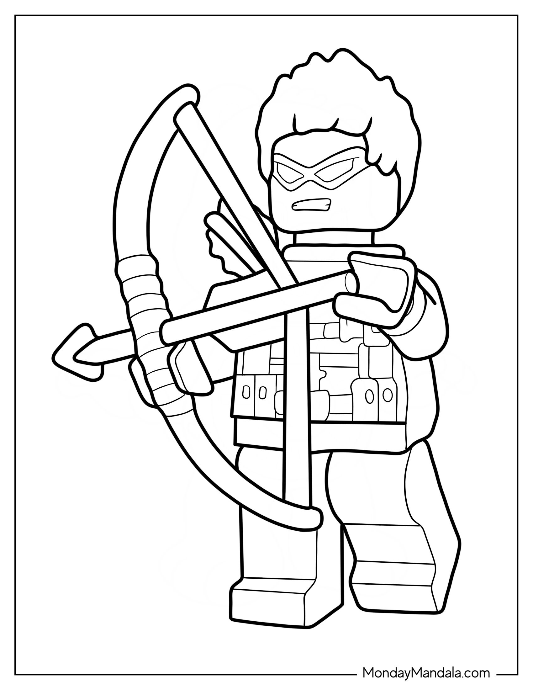 Easy Lego Avengers Coloring Page Of Hawkeye With Bow And Arrow