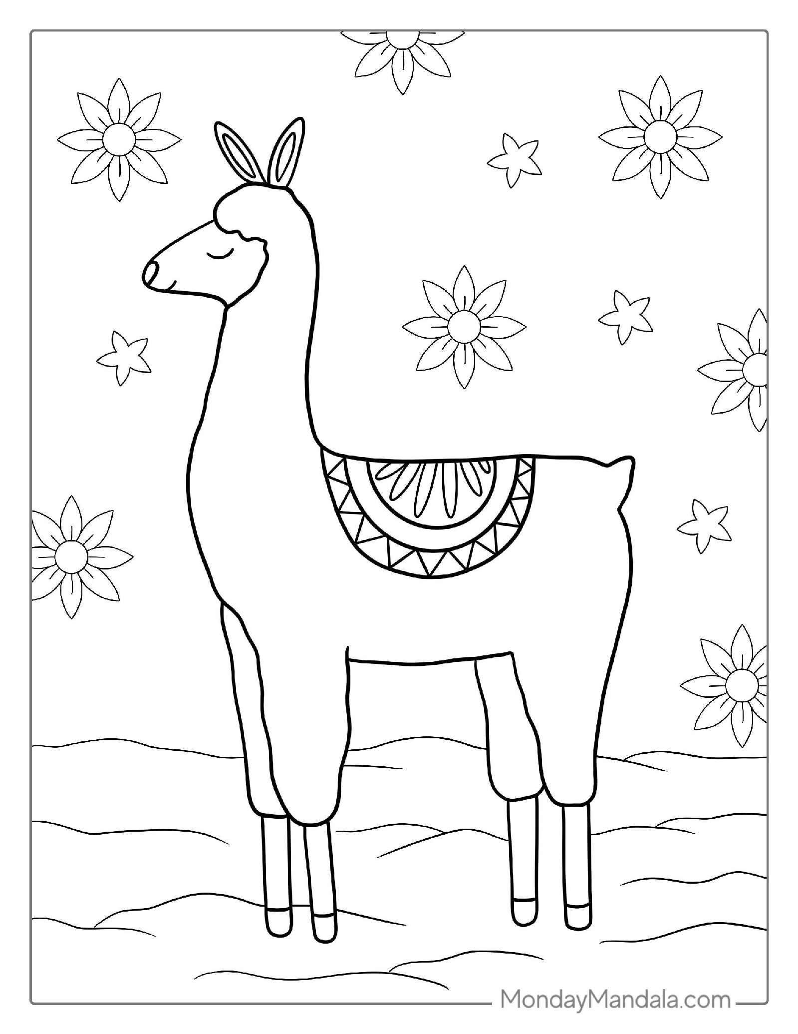 Easy Llama Coloring Page For Preschoolers