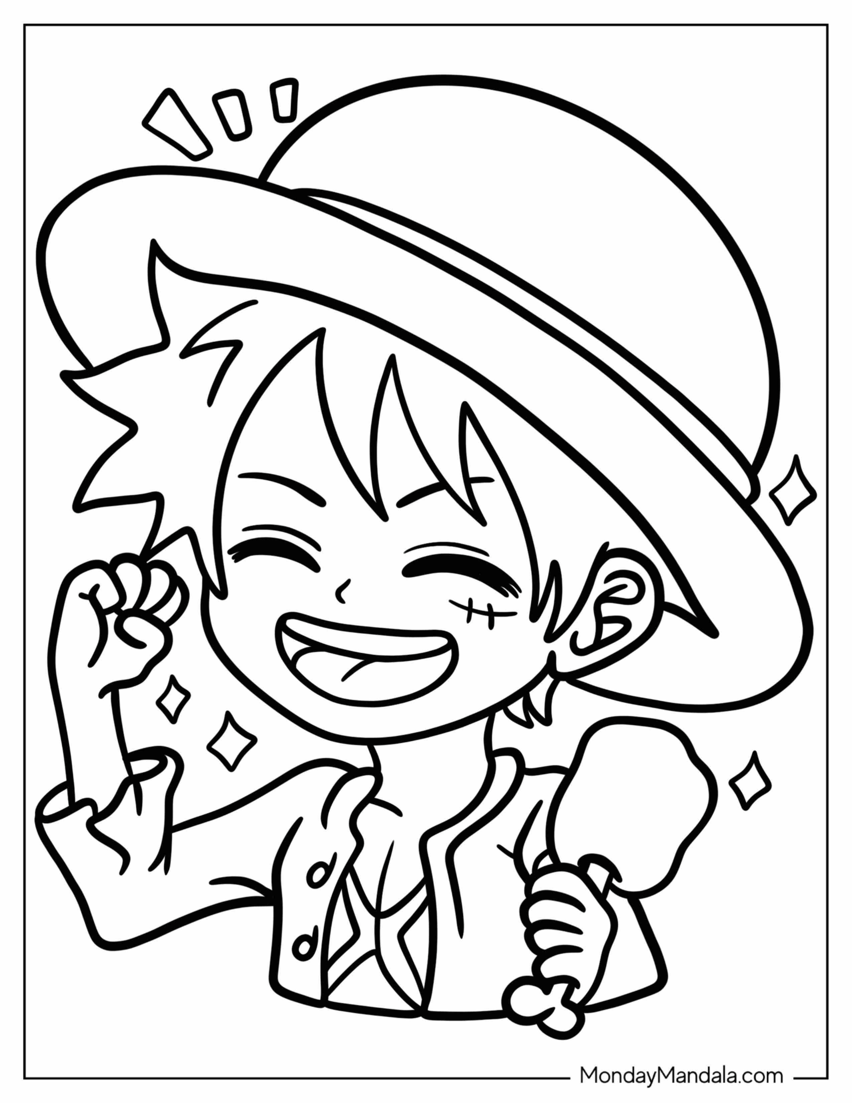 Easy Luffy Coloring Page Holding Chicken Leg