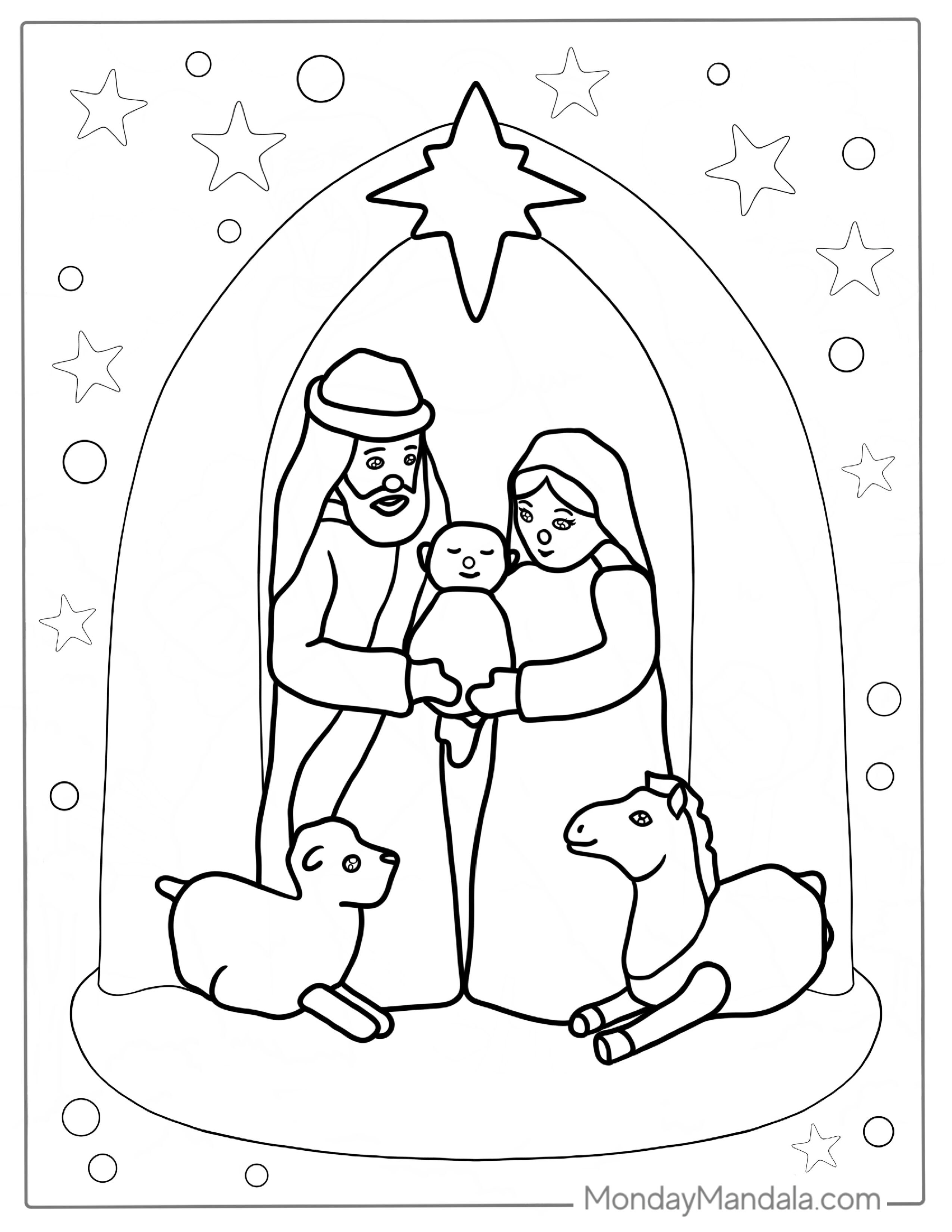 Easy Nativity Coloring Page For Kids