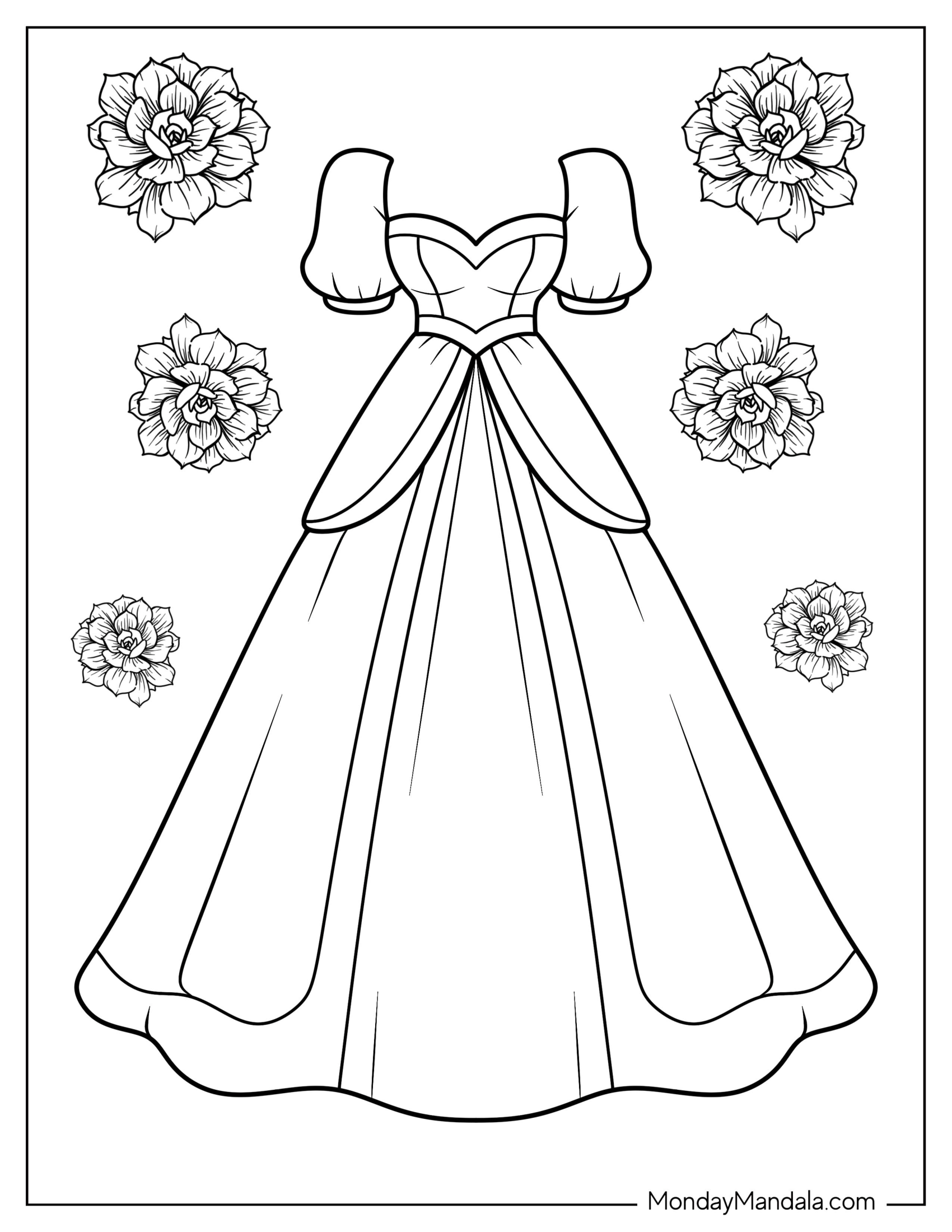 Easy Neoclassical Dress Coloring Page Design Coloring Page For Kids