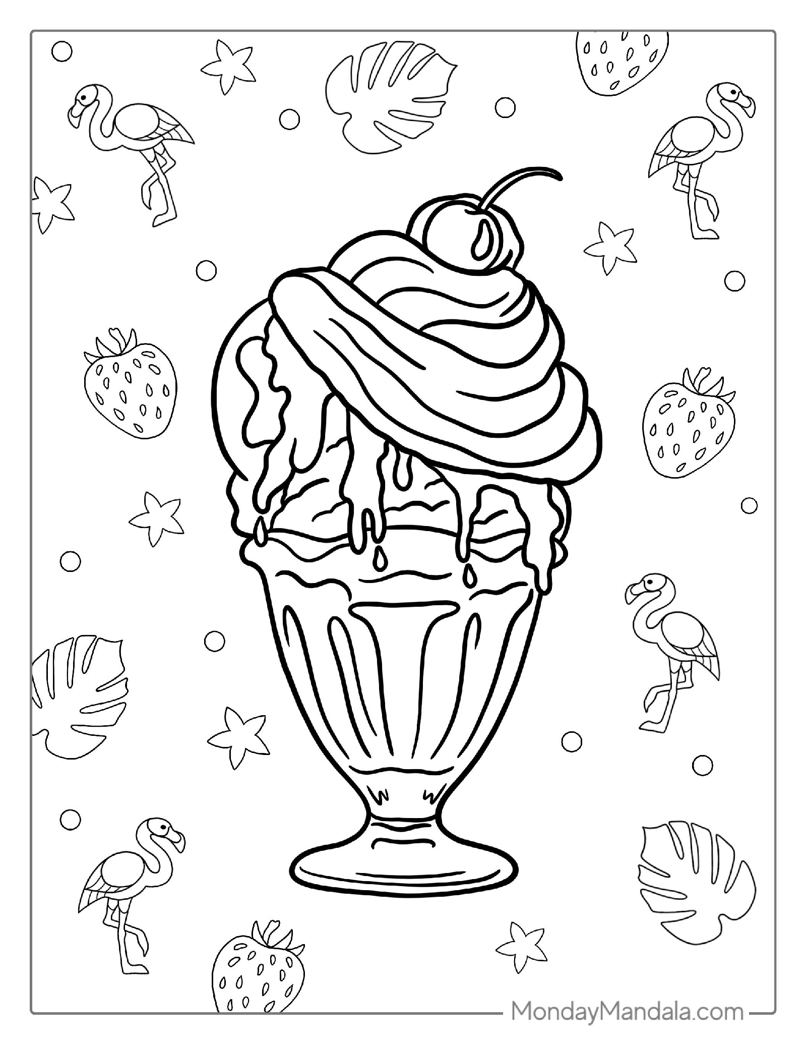 Easy Outline Of An Ice Cream Sundae To Color For Kids