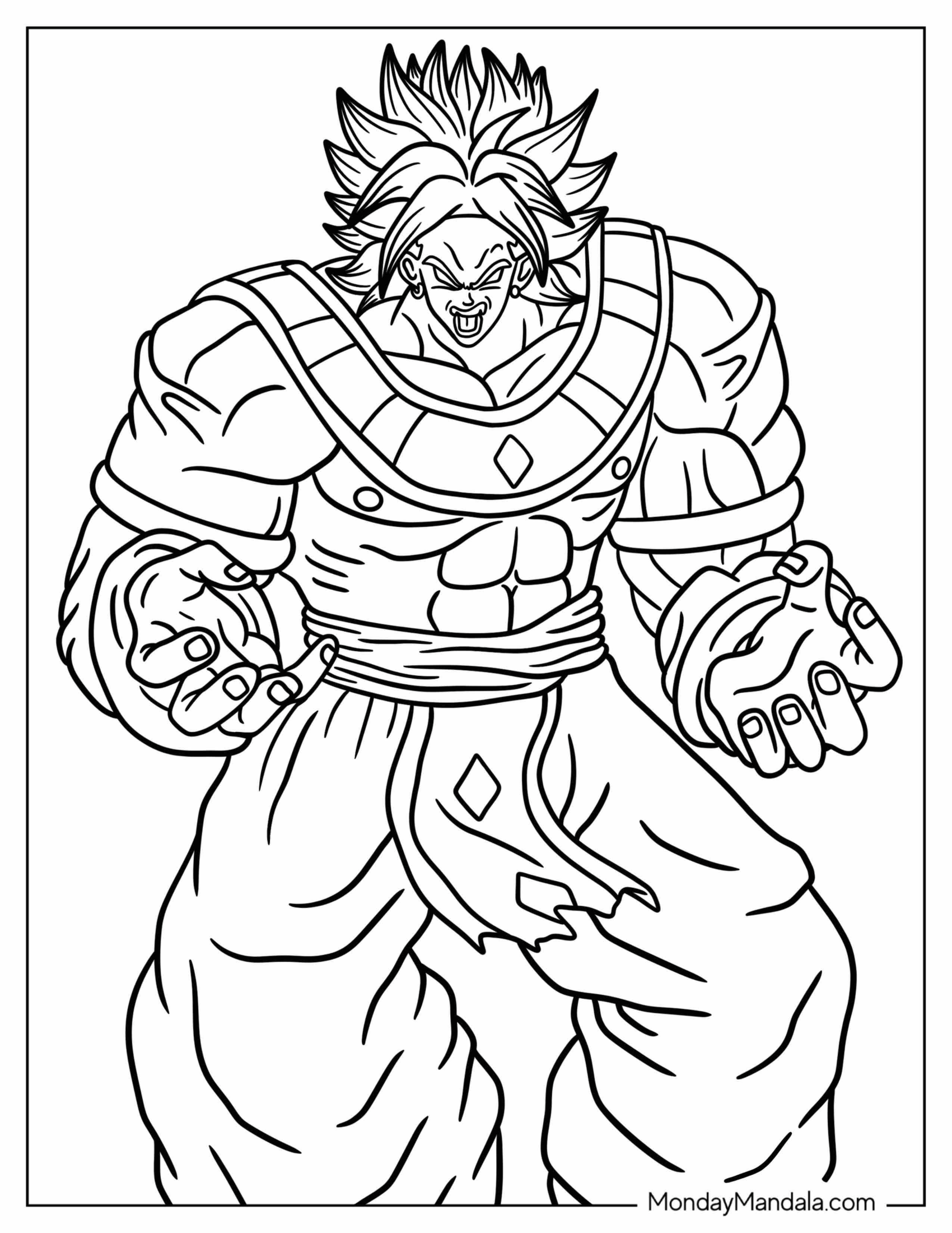 Easy Outline Of Angry Broly Coloring Page