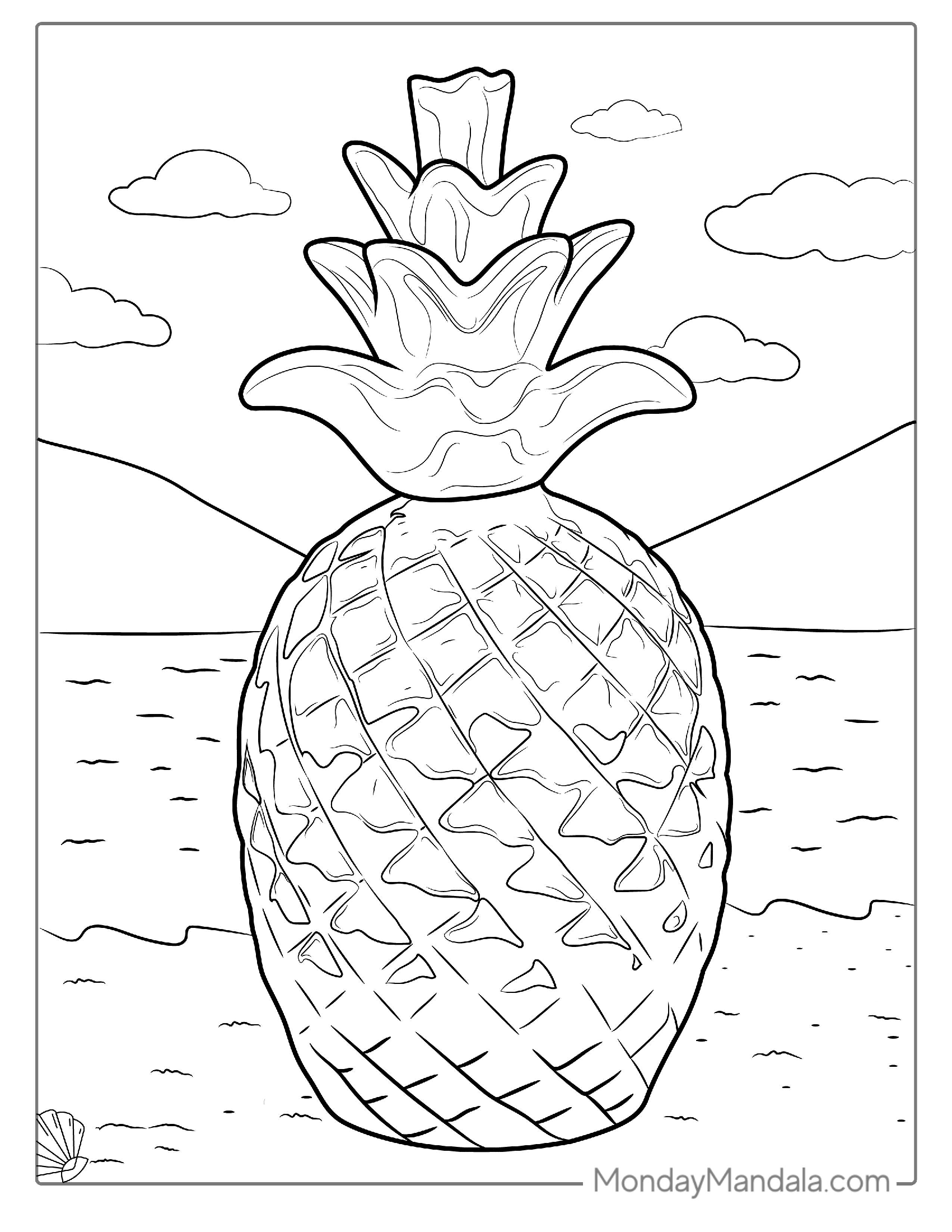 Easy Outline Of Pineapple Coloring For Kids