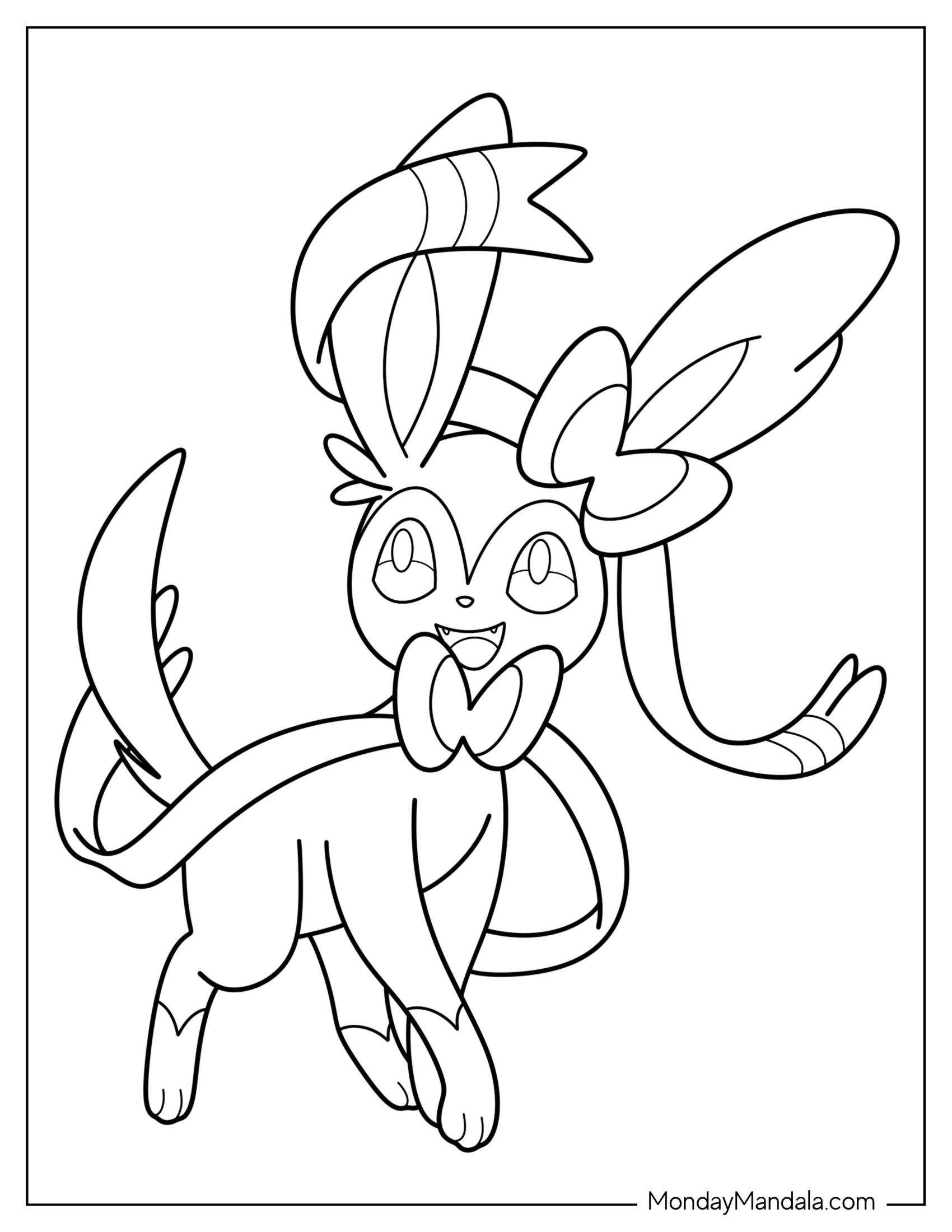 Easy Outline Of Smiling Sylveon Coloring Page For Preschoolers