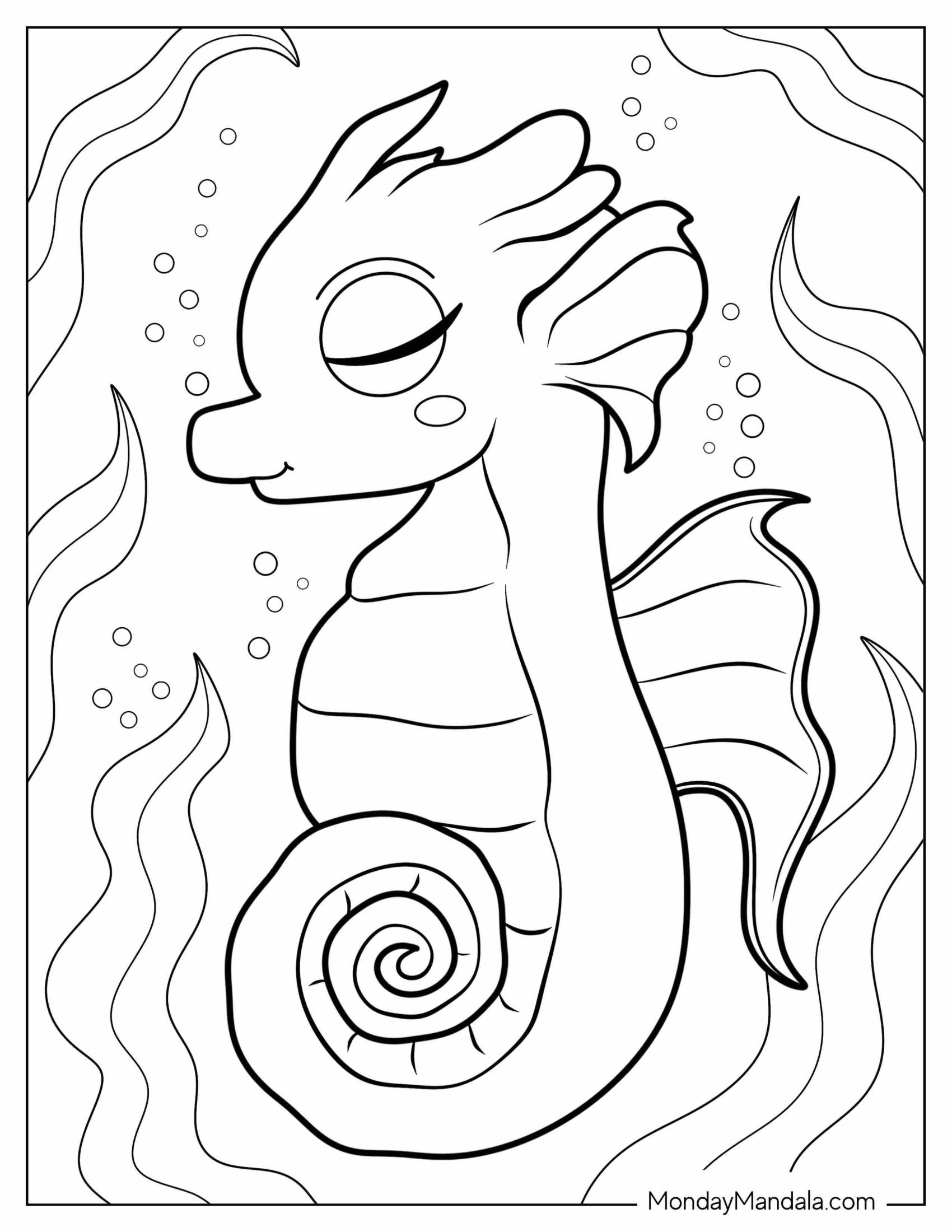 Easy Outline Of a Baby Seahorse To Color