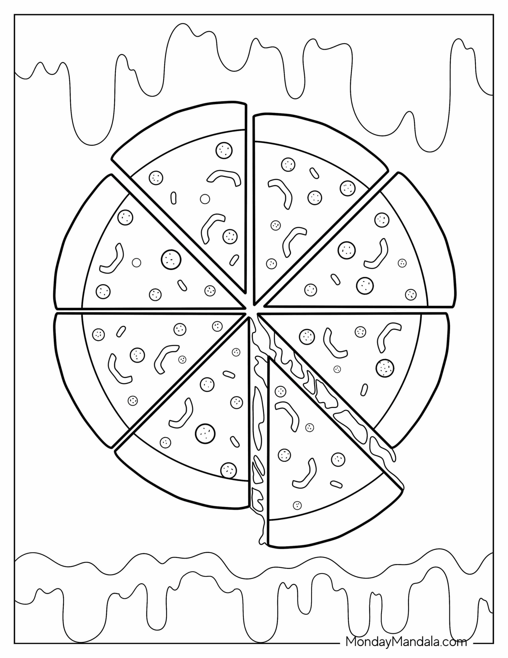 Easy Outline Of a Pizza To Color For Preschoolers