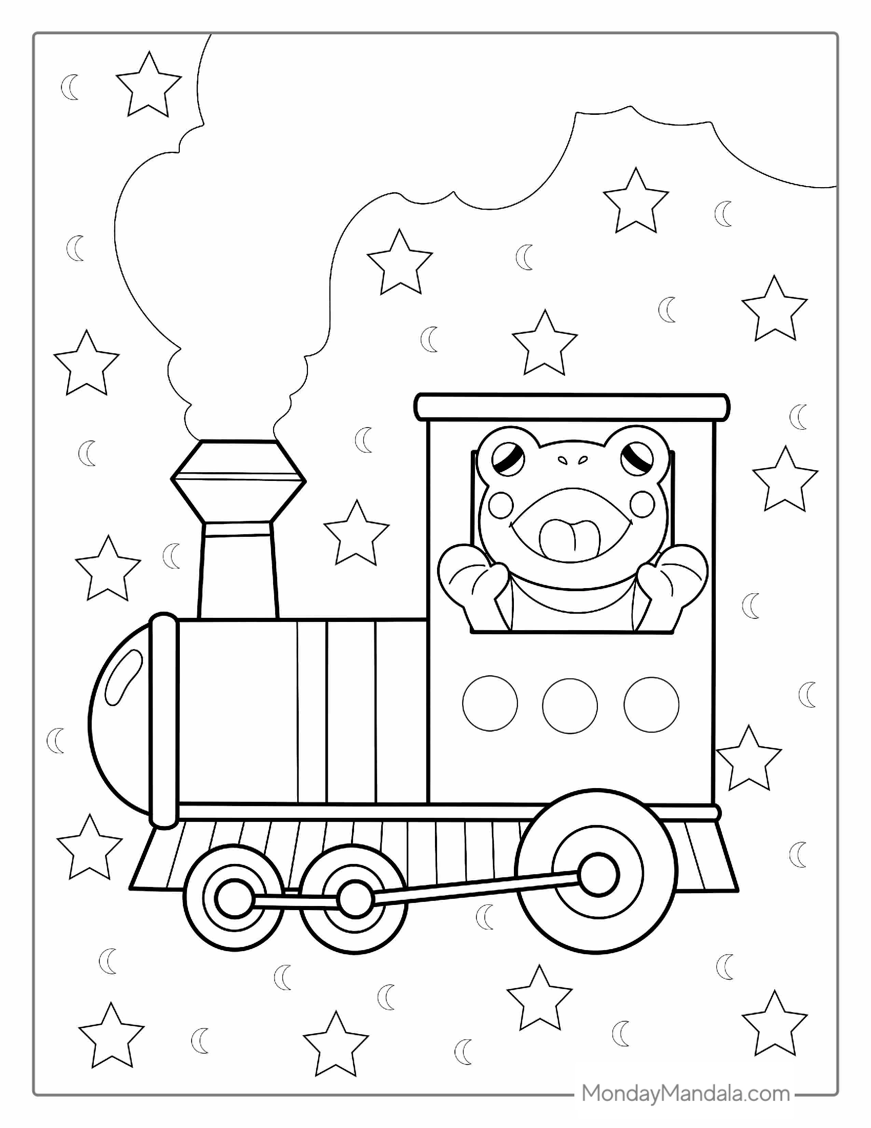 Easy Outline Of a Train To Color For Kids