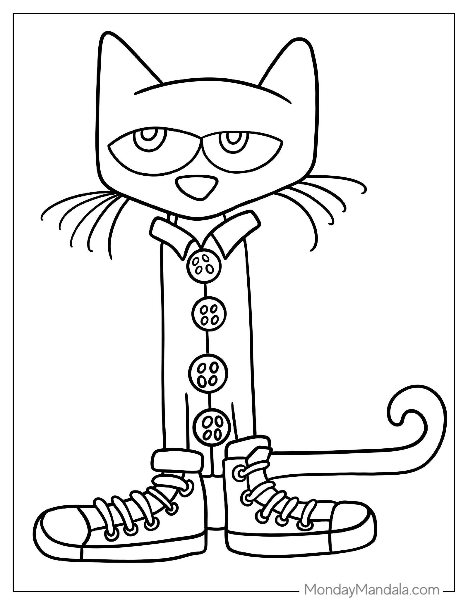 Easy Pete The Cat Coloring Page For Preschoolers