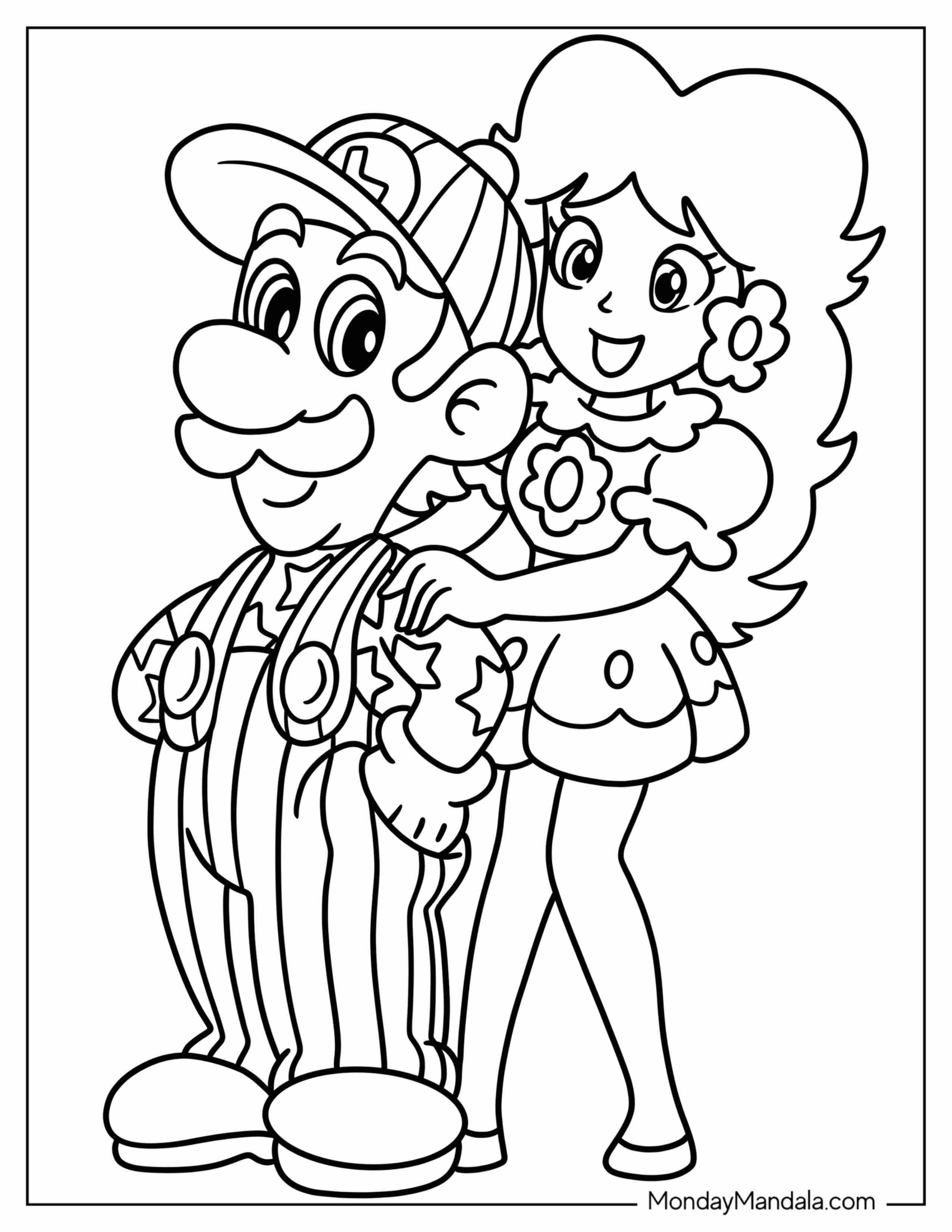 Easy Princess Daisy Coloring Page And Luigi For Kids