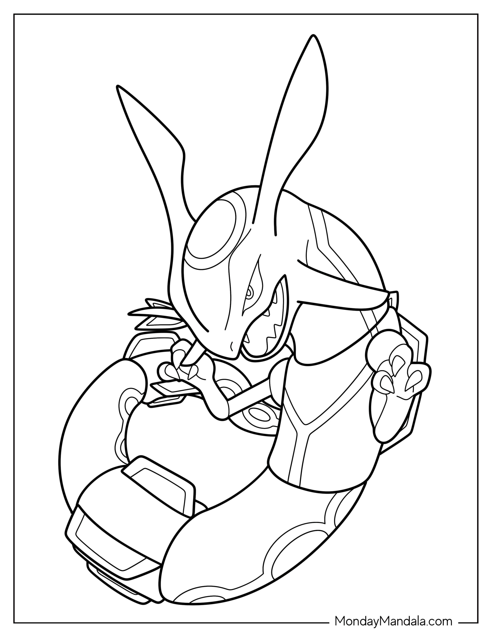 Easy Rayquaza Coloring Page With Sharp Teeth For Kids